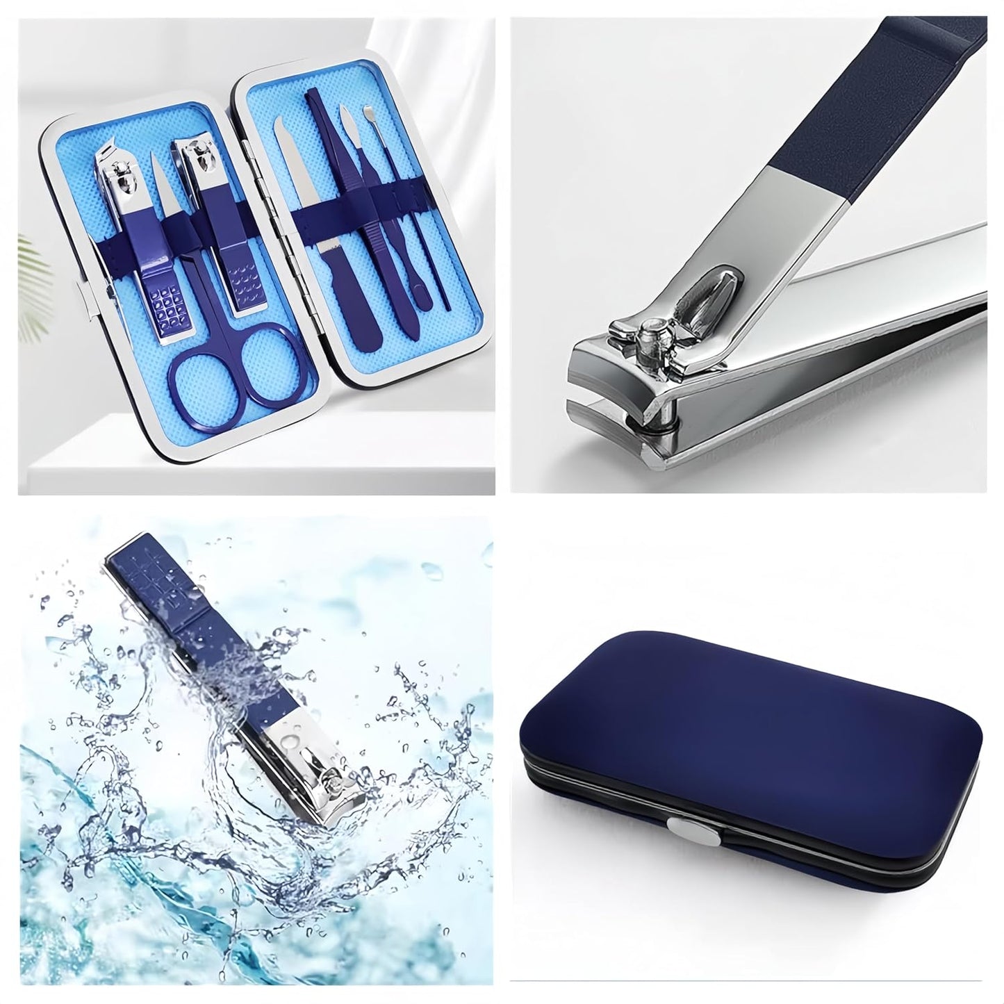 7pcs Manicure Set, Nail Clippers Kit, Stainless Steel Manicure Kit, Nail Clipping Tools Portable Travel Grooming Kit, The Best Gift with Luxurious Case (Blue)