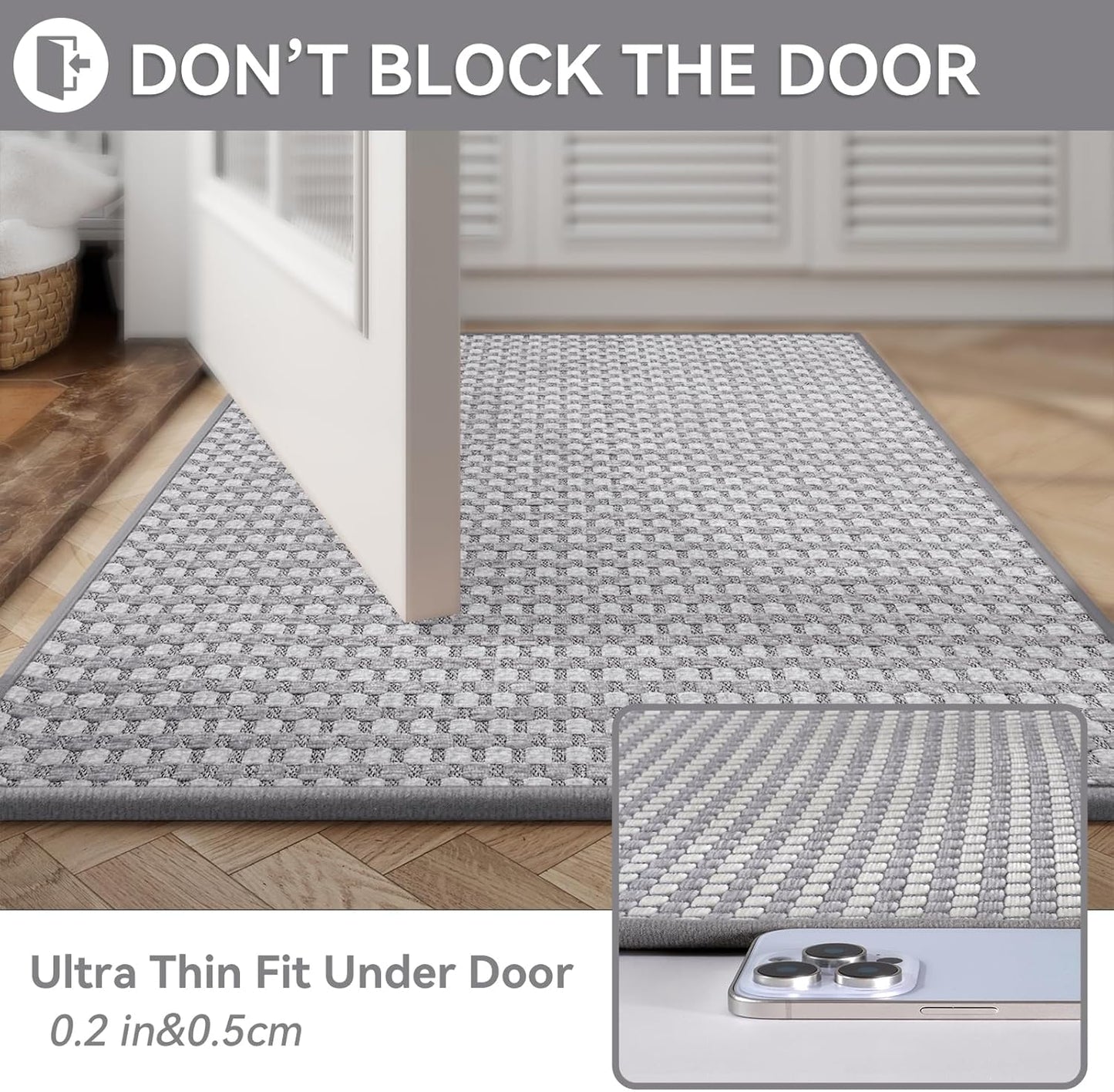 Non Slip Bath Mat Bathroom Rugs, Soft Braided Ultra Thin Bath Mats, Super Absorbent Quick Dry Bath Rug Shower Mat, Rubber Backing, Fit Under Door Bathroom Floor, Machine Washable, Gray 16" x 24"