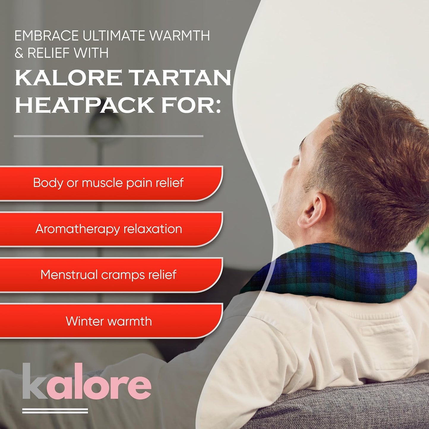 Microwavable Heating Pads for Winter Warmth, Back, Stomach & Head Comfort – Kalore Soft Cotton Tartan Neck Wrap – Even Heat Distribution Hot Compress Bag –Wheat Heat Pad XL – Unscented – Black Watch