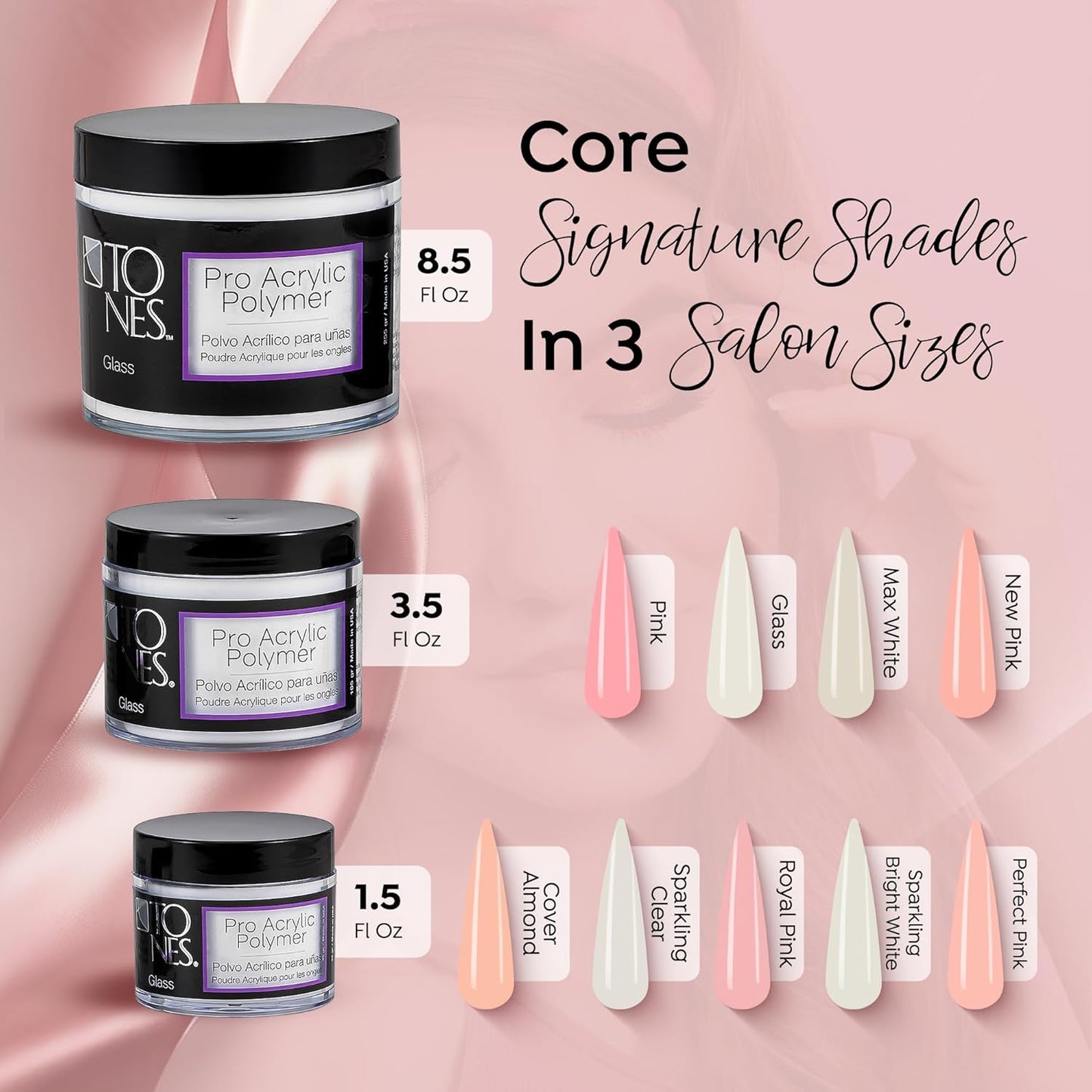 Tones Pro Acrylic Nail Powder, Glass (Clear), (3.5 Fl Oz) - Long-Lasting & Non-Yellowing Polymer for Salon Quality Nail Extensions & 3D Art