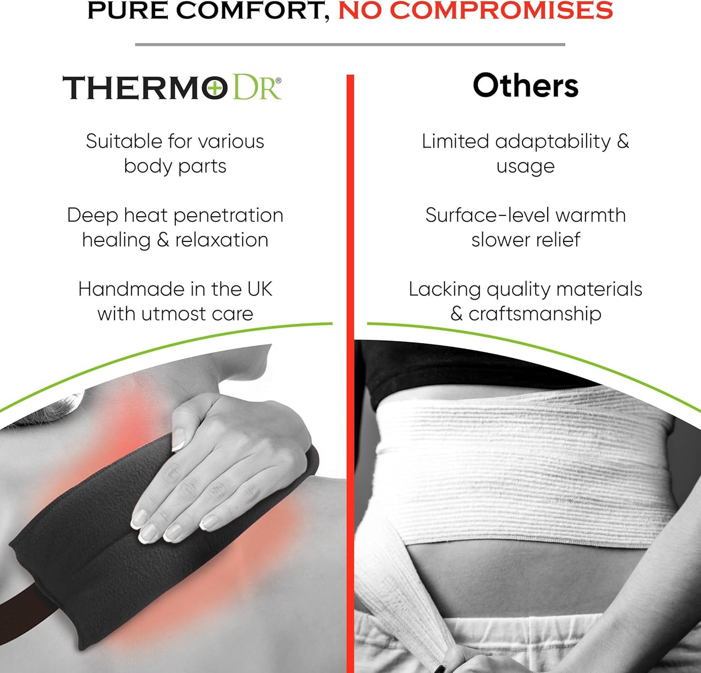 Microwavable Heating Pad for Neck, Back & Shoulders - Heating Bean Bag Microwavable Pillow w/Elasticated Strap - Wheat & Lavender Aromatherapy Heating Pad Wrap - ThermoDR, Black