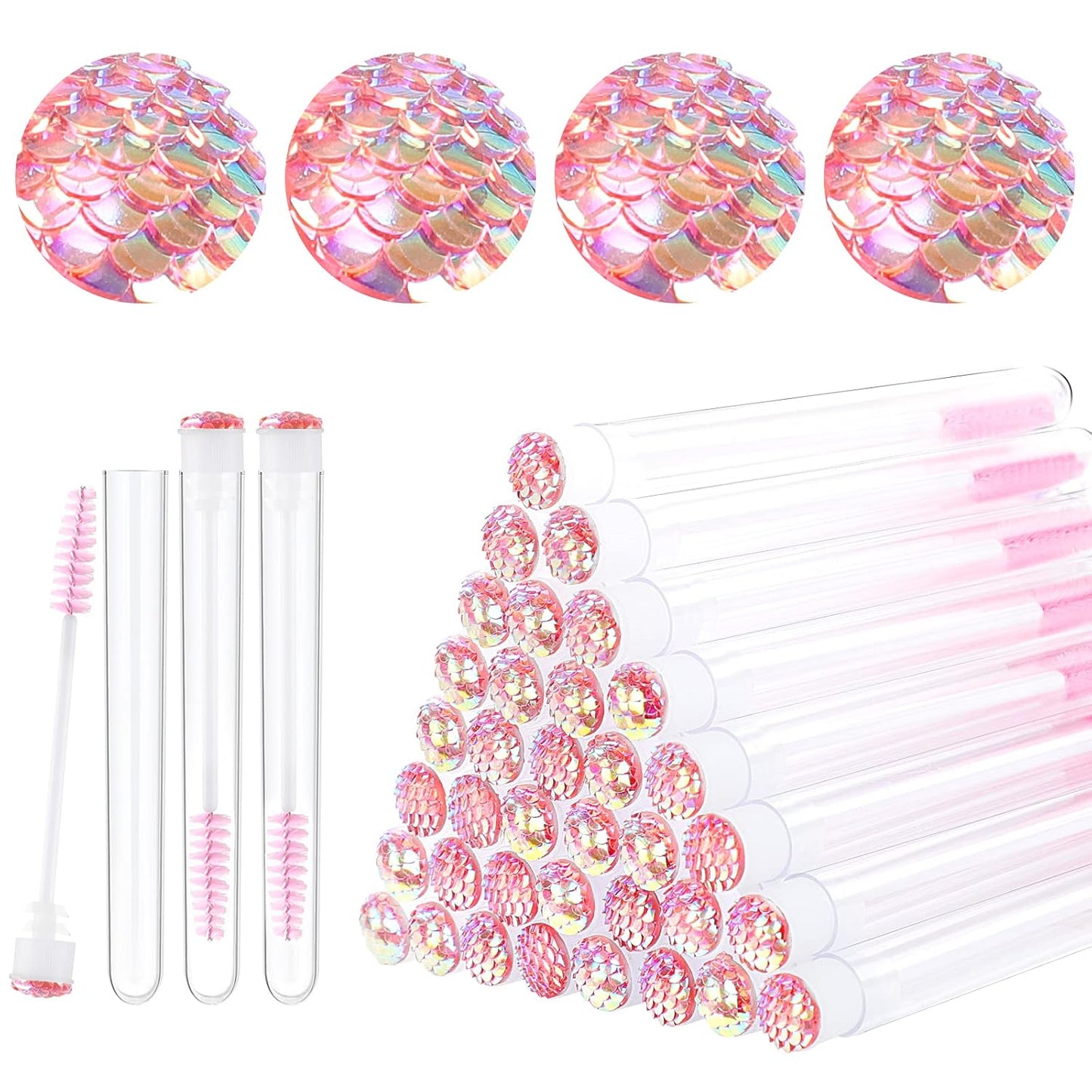 50 Pieces Disposable Mascara Brushes Eyelash Brush Lash Wand Diamond Mascara Wands with Tube Makeup Tool Lash Spoolies Sanitary Brushes Lash Extension Supplies (tube scale l pink 50)