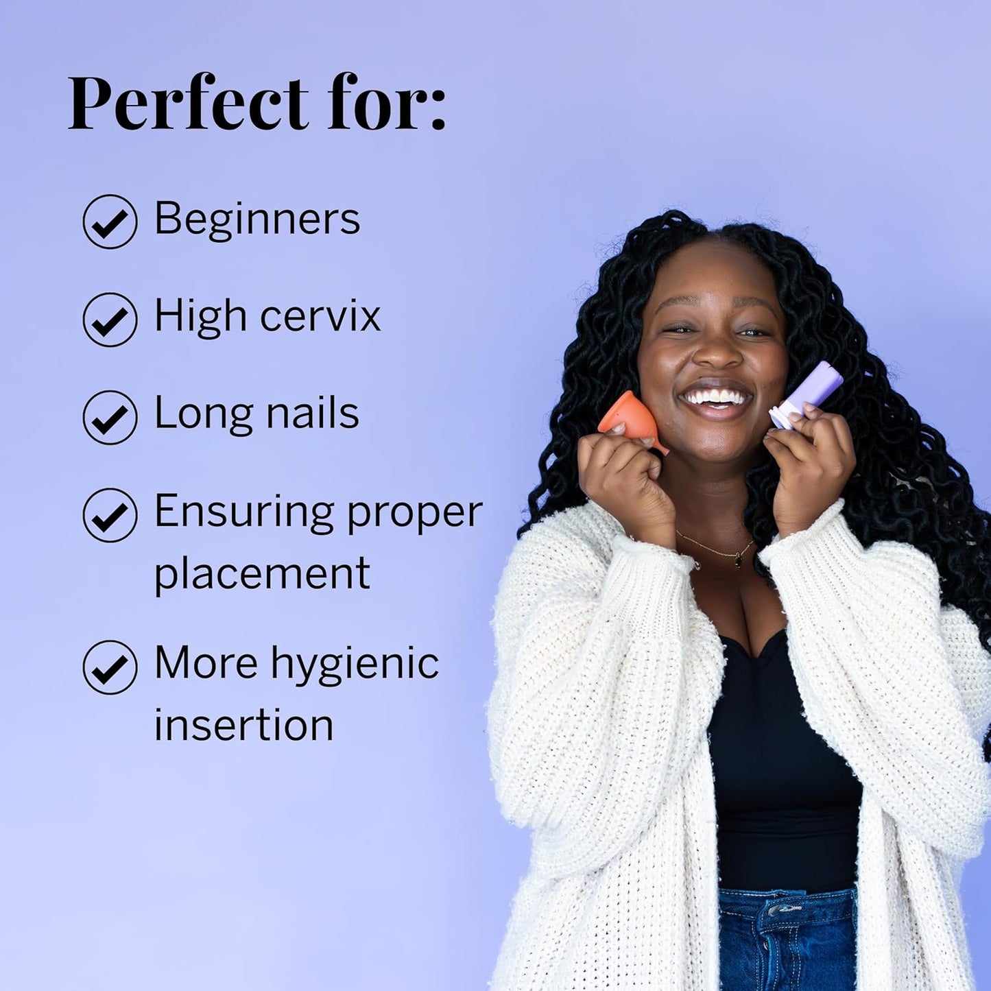 Pixie Menstrual Cup Applicator - Inserts Like A Tampon™ - Every Woman Can Now Use Period Cups - Perfect for Long Nails - Self Sanitizer TPE Properties - Travel Case