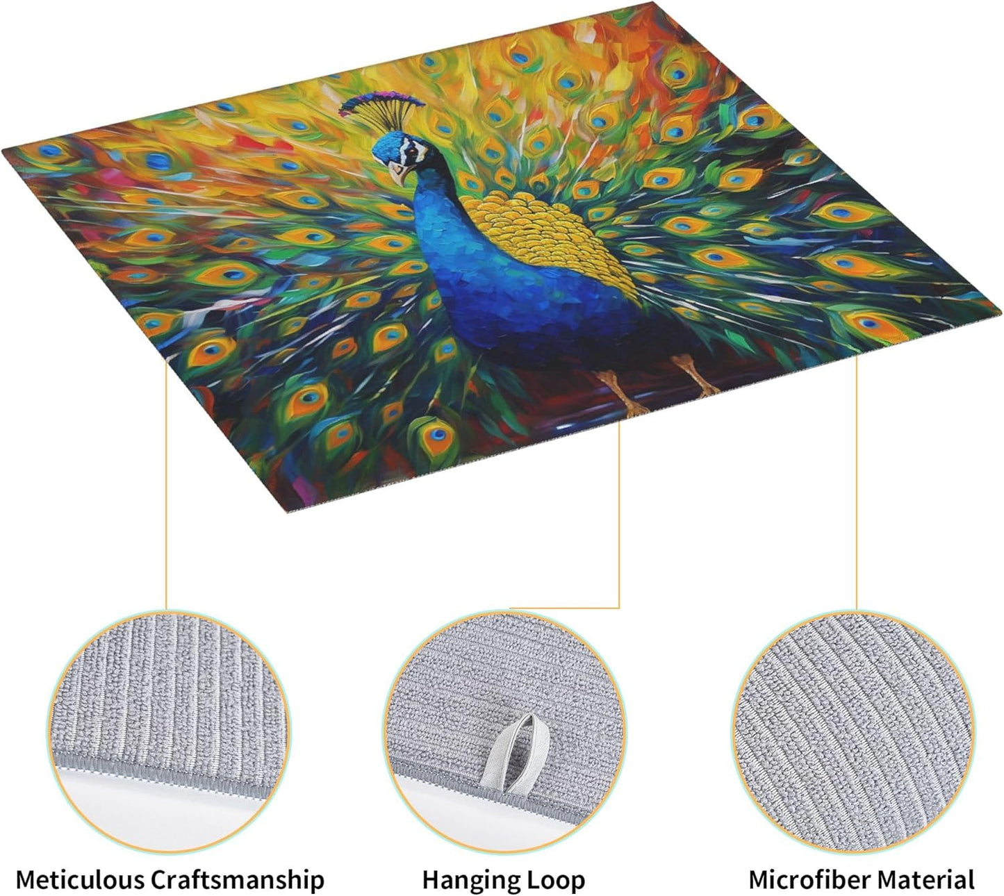 Beautiful Peacock Dish Drying Mat for Kitchen Counter Cute Dish Drainer Rack Mats 16"x18" Absorbent Reversible Drying Pad