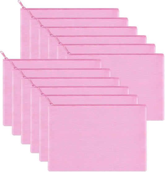 12 Pieces Cotton Canvas Makeup Bag, Multipurpose Cosmetic Bag with Zipper Travel Toiletry Pouch, Blank DIY Craft Bag (Pink, M)