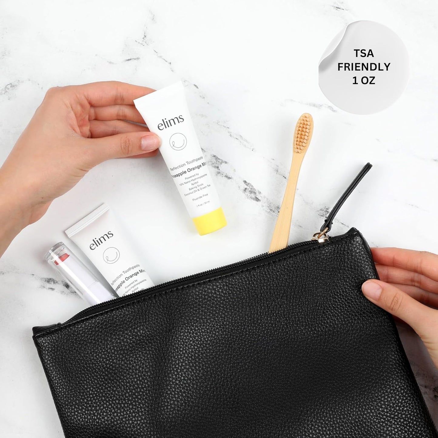 ELIMS Travel Size Nano Hydroxyapatite Toothpaste Fluoride Free - Xylitol Remineralizing Toothpaste for Whitening Sensitive Teeth - Orange Pineapple Mint Toothpaste for Adults & Kids 1oz