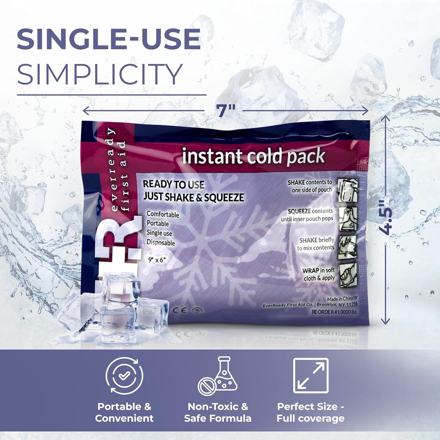 Ever Ready First Aid Disposable Cold Compress – Instant Ice Pack for Injuries, Swelling & Pain Relief – 4.5" x 7" – FSA/HSA Eligible – 3 Pack