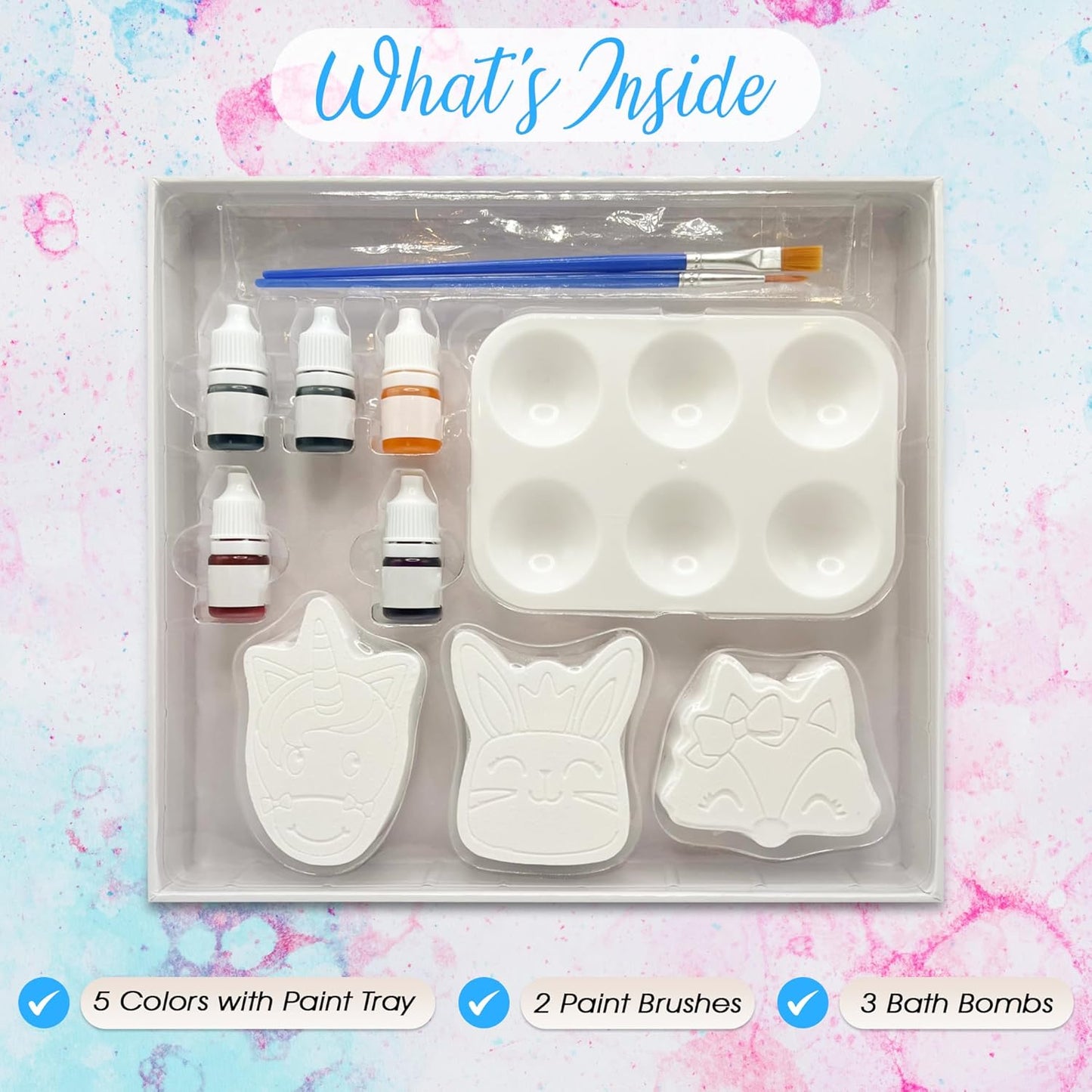 Basic Bliss Paint Your Own Bath Bombs for Kids, 3 Shapes Infused with Essential Oils, Ideal for Kids Birthday Activity or Making Bubble Baths More Fun, Gentle and Safe Skin Care for Kids, Boys & Girls