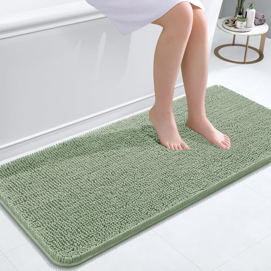 OLANLY Bathroom Rugs 47x20, Extra Soft Absorbent Chenille Bath Rugs, Rubber Backing Quick Dry, Machine Washable Bath Mats for Bathroom Floor, Tub and Shower, Home Decor Accessories, Sage Green