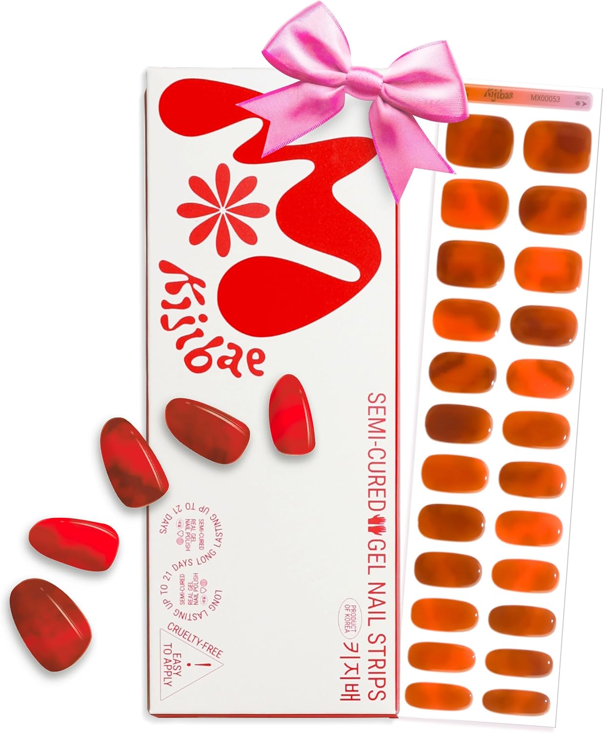 Semi Cured Gel Nail Strips - Minimalist Ombre Nail Polish Wraps, Works with Any UV Lamp - Long Lasting Easy Salon Manicure - 24pcs with 2 Prep Pads, Nail File & Cuticle Stick (Lava Gurl)