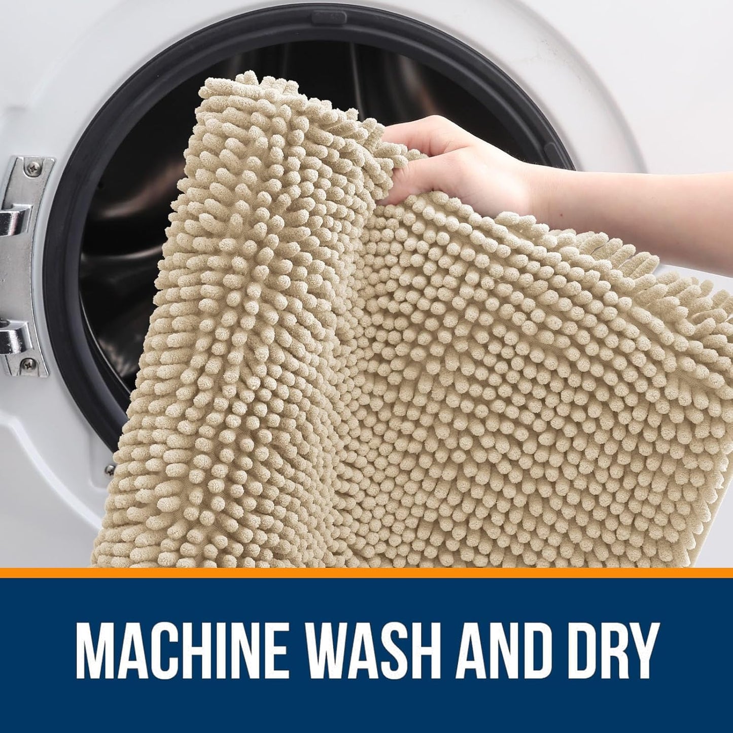 OLANLY Bathroom Rugs 34x21, Extra Soft Absorbent Chenille Bath Rugs, Rubber Backing Quick Dry, Machine Washable Bath Mats for Bathroom Floor, Tub and Shower, Home Decor Accessories, Beige