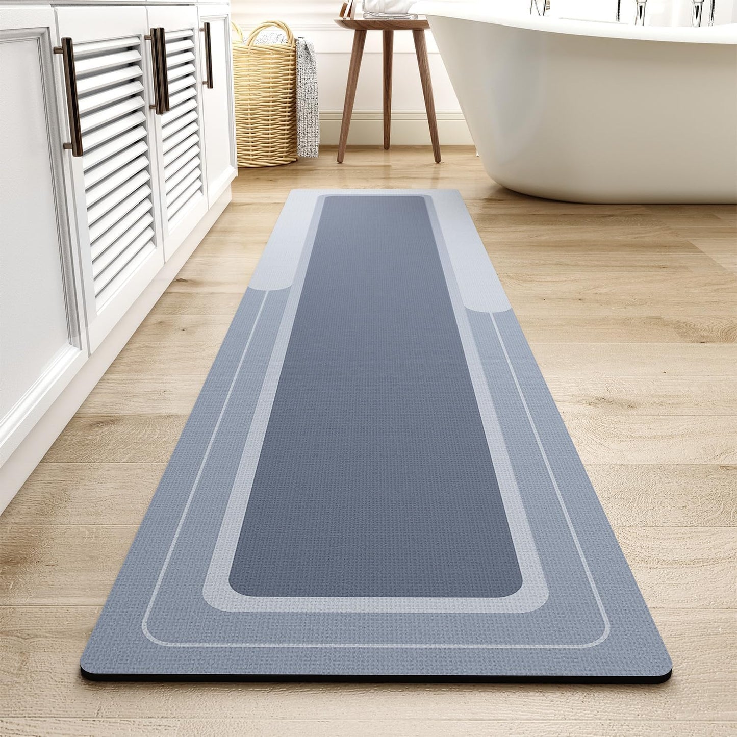 MontVoo Bath Mat & Runner - Long Non Slip Super Absorbent & Quick Dry - Thin Bath Mat Fits Under Door - 17"x70" Blue