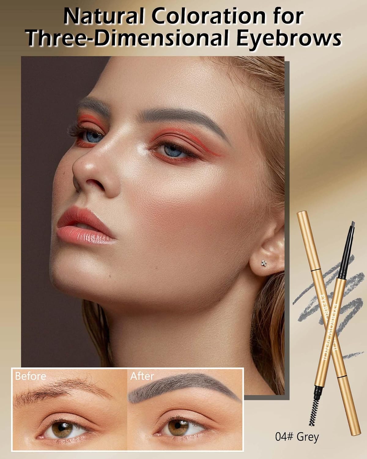 Eyebrow Pencil, 12Pcs Grey Ultra-Fine Retractable Eye Brow Pencil,Long-Lasting Waterproof Eyebrow Tint Pen Kit for Define Shape and Fill Brow,Thanksgiving Eye Makeup Gift Set for Women Girl-04 Gray