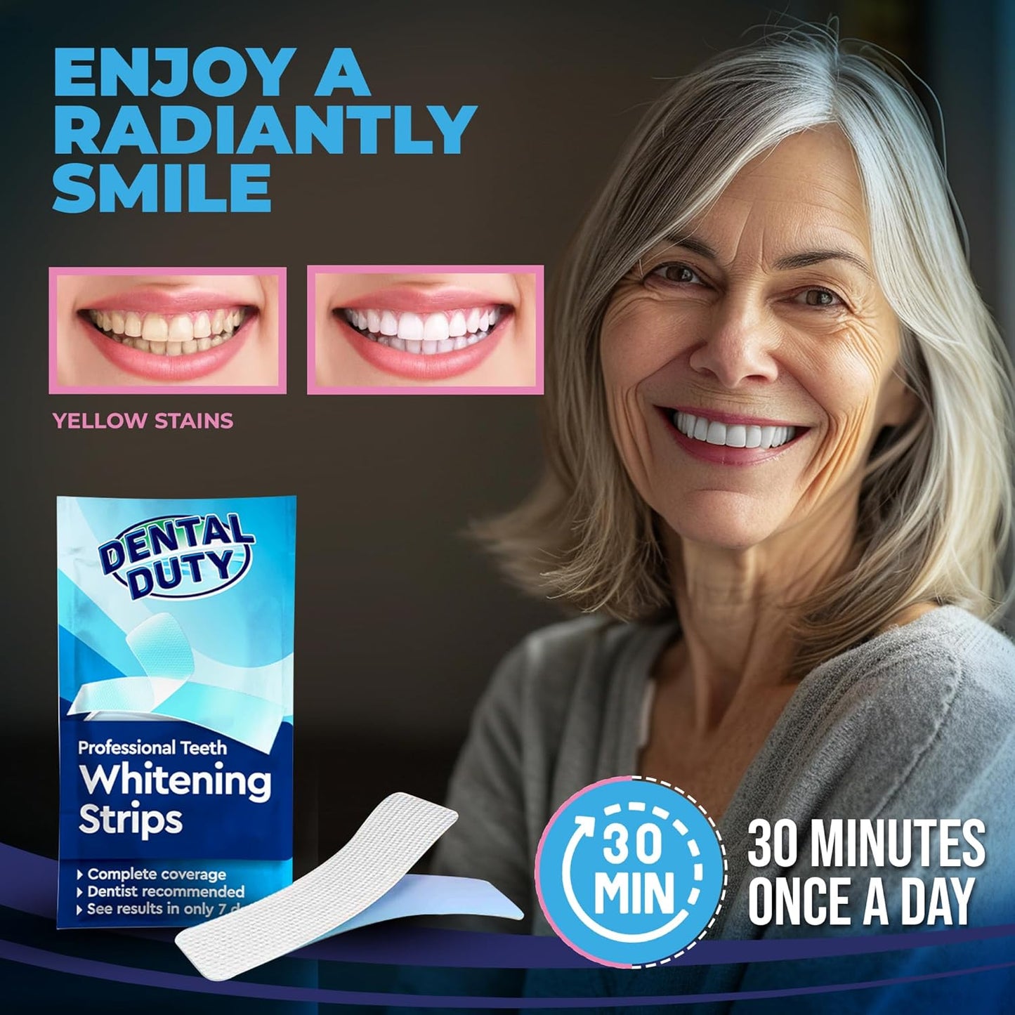 Dental Duty Teeth Whitening Strips – 28pcs Vegan White Strips for Teeth Whitening – Enamel-Safe Teeth Whitener – Removes Coffee & Tea Stains – Non-Toxic, Sensitivity-Free Teeth Whitening Kit.