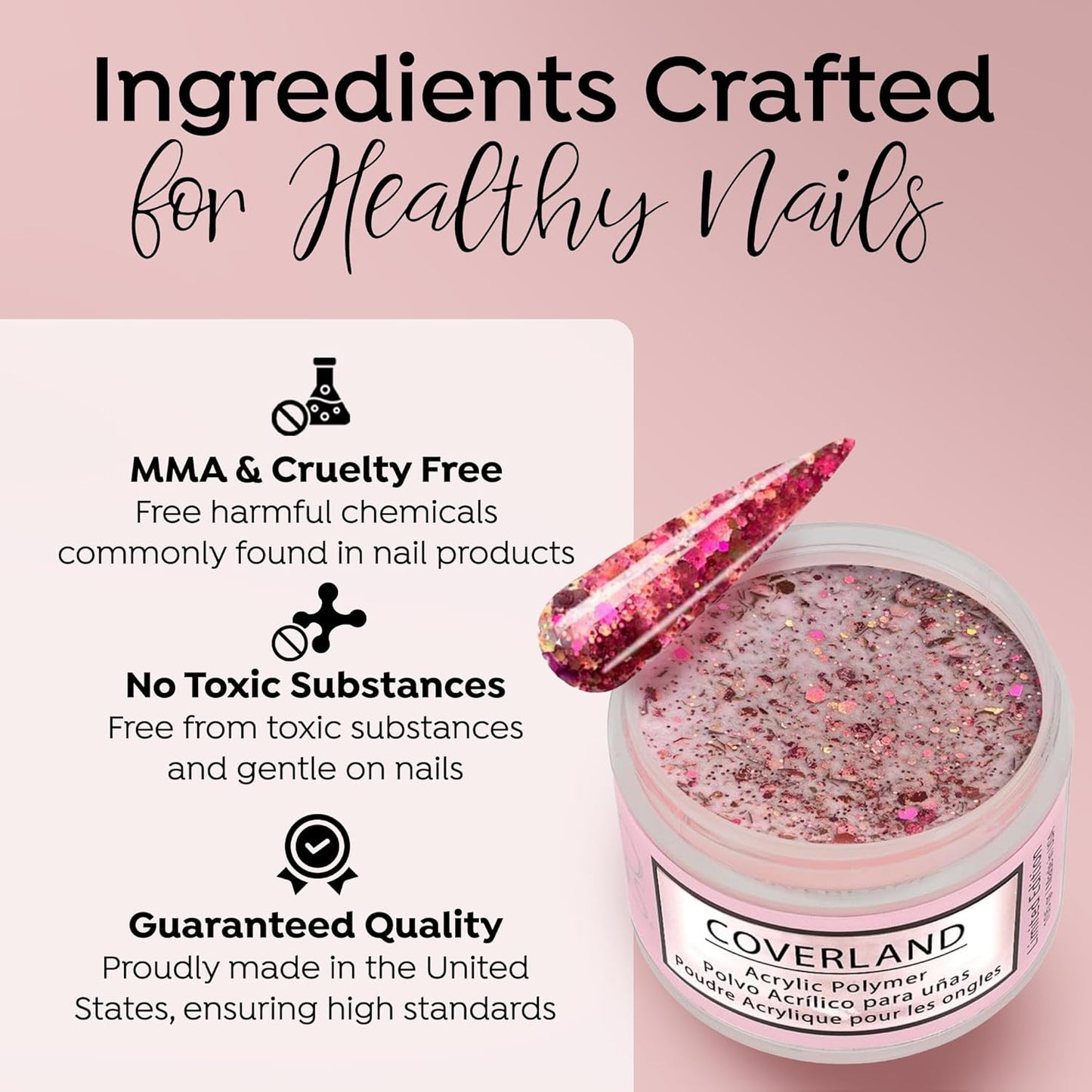 Tones Coverland Acrylic Nail Powder "Head Over Heels" - Limited Edition Acrylic Powder for Nail Design, Sculpting, and Masking Nail Bed Imperfections - Professional Acrylic Nail Supplies - (1.5 Oz)