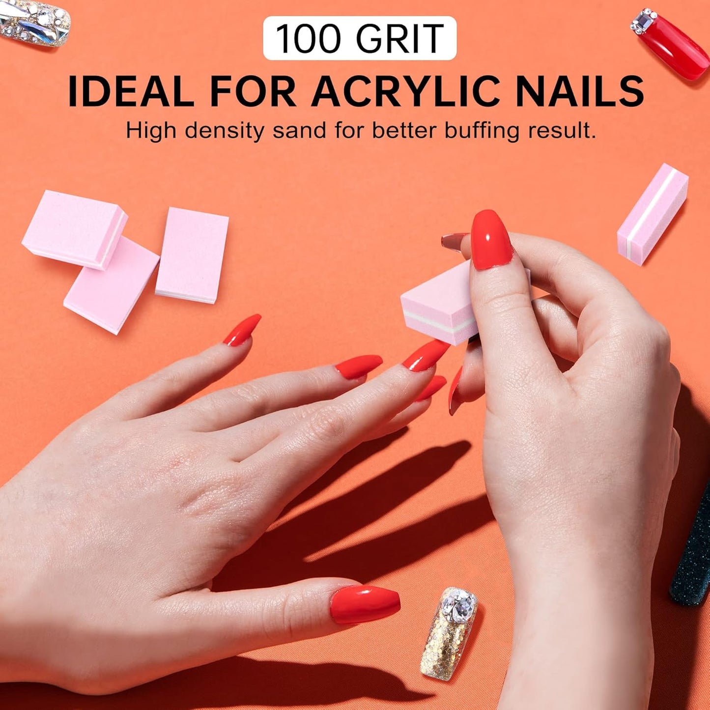 Mini Nail Buffer Blocks, 100/180 Grit Sponge Buffing Sanding Block File Manicure Tools Bulk 50Pcs (Pink)