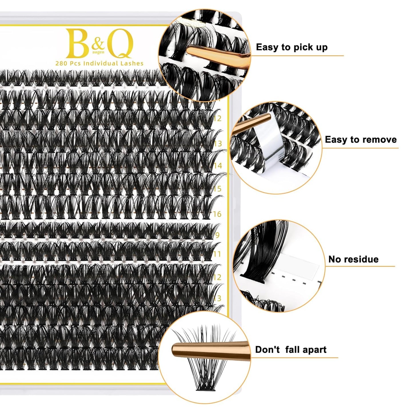 B&Q Lash Clusters 280PCS Eyelash Clusters, 40 50 D 9-16MIX Individual Lash Comfortable Eyelash Extension, Classic Look Pestañas Postizas (4050D)