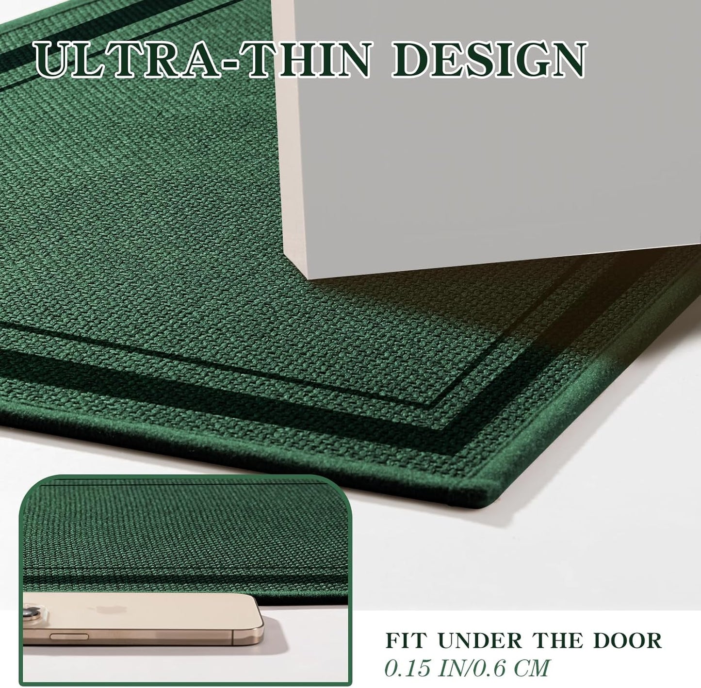chakme Bathroom Rugs Mat 36x24, Ultra Thin Non Slip Bath Mat Large Quick Dry Absorbent Bath Mat for Bathroom Floor, (Dark Green, 36"x24")