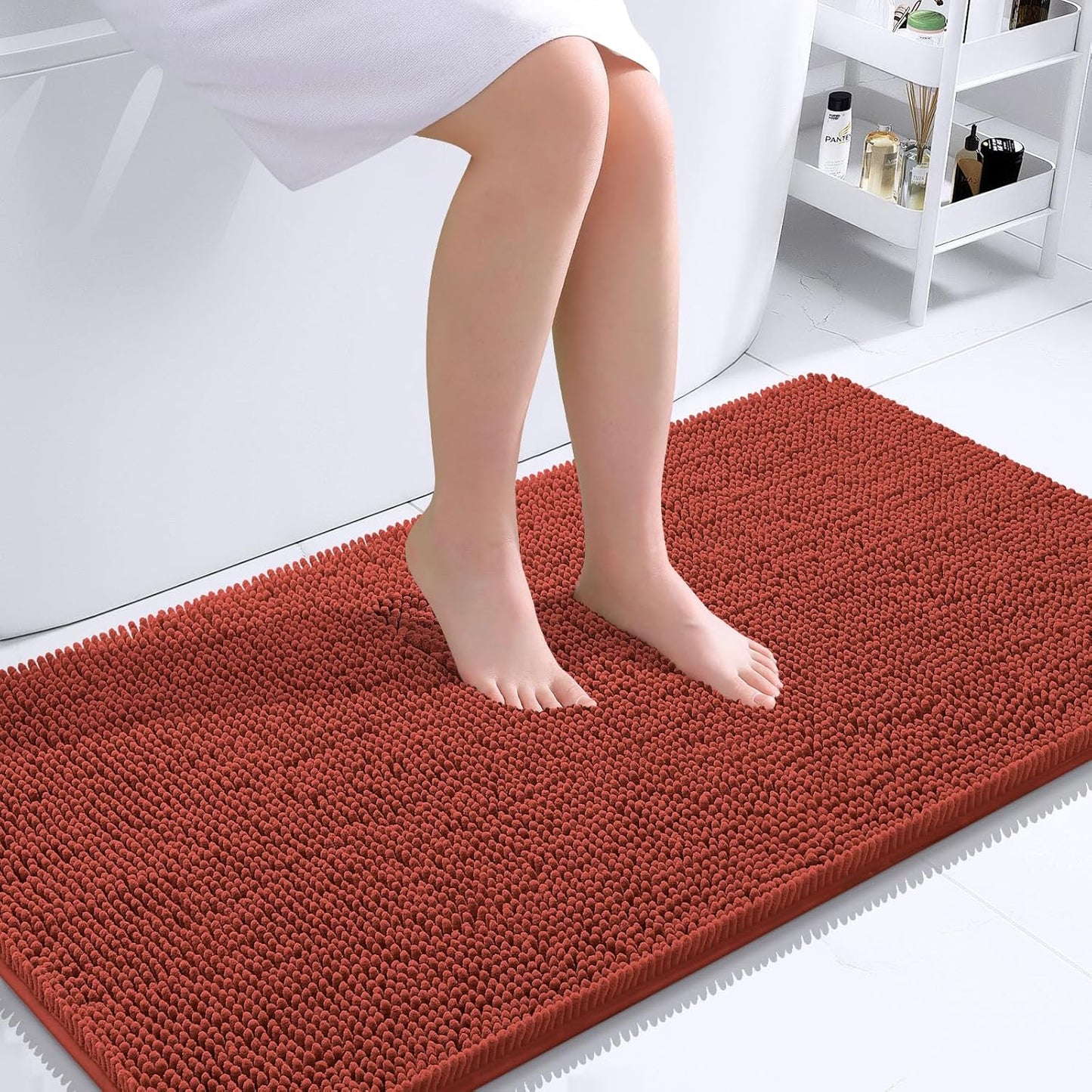 OLANLY Bathroom Rugs 44x24, Extra Soft Absorbent Chenille Bath Rugs, Rubber Backing Quick Dry, Machine Washable Bath Mats for Bathroom Floor, Tub and Shower, Home Decor Accessories, Rustic Terracotta