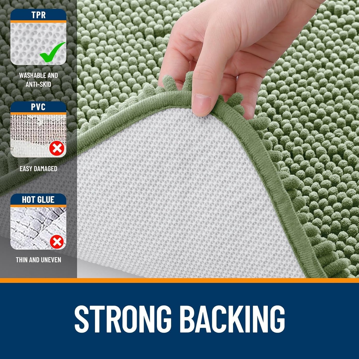 OLANLY Toilet Rugs U-Shaped 24x24, Extra Soft Absorbent Chenille Contour Bathroom Rugs for Toilet, Dry Quickly, Machine Washable, Non-Slip Bath Mat, Sage Green