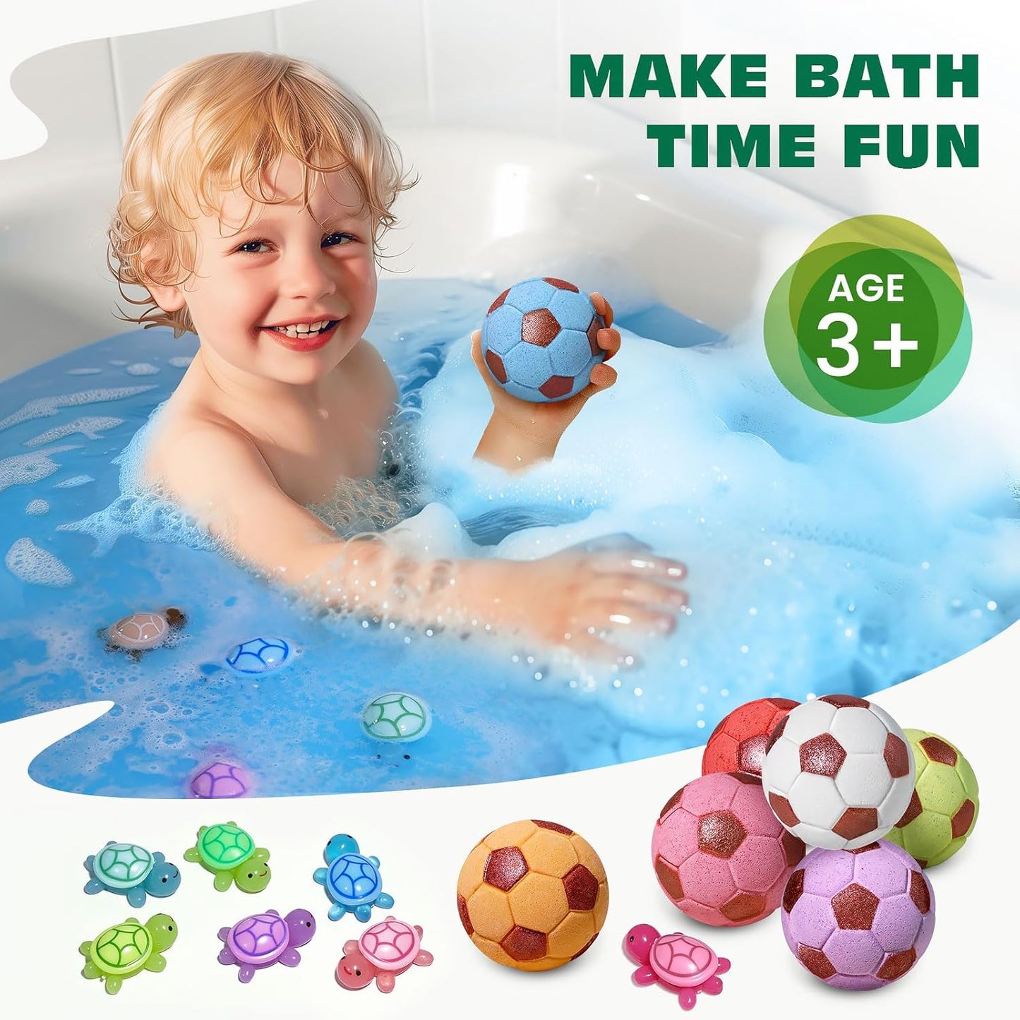 Bath Bombs with Surprise Toys Inside, Soccer Gifts for Kids Boys Girls, 9 Kids Bath Bombs Gift Set, Handmade Nature Bubble Bath Fizzes Bomb, Birthday Gifts for Kid