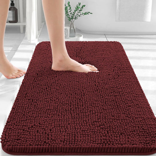 OLANLY Bathroom Rugs 36x24, Extra Soft Absorbent Chenille Bath Rugs, Rubber Backing Quick Dry, Machine Washable Bath Mats for Bathroom Floor, Tub and Shower, Home Decor Accessories, Andorra Red-Brown