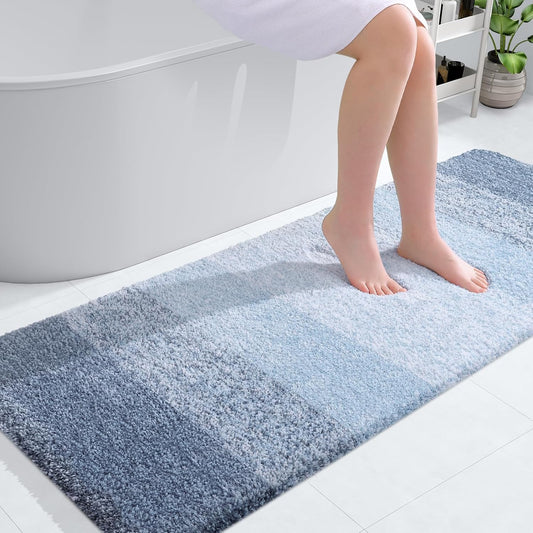 OLANLY Bathroom Runner Rugs 54x24, Extra Soft Absorbent Microfiber Bath Rugs, Rubber Backing, Quick Dry, Machine Washable Bath Mats for Bathroom Floor, Tub and Shower, Home Decor Accessories, Blue