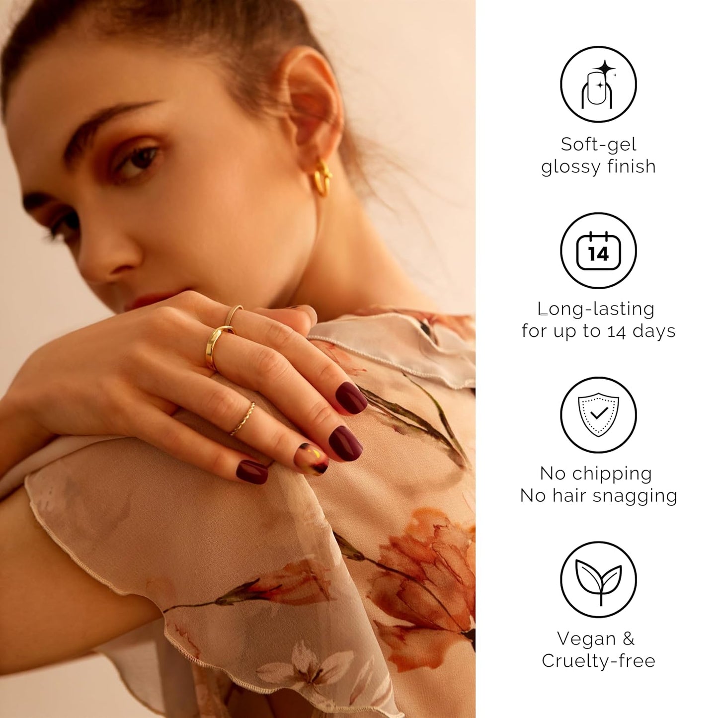 Semi Cured Gel Nail Strips - NAILOG 34 Pcs Gel Nail Stickers | Buy 2 Get 1 UV Light | Extra Long Nail Wraps with Glossy Gel Finishing Dark Brown, Secret Realm