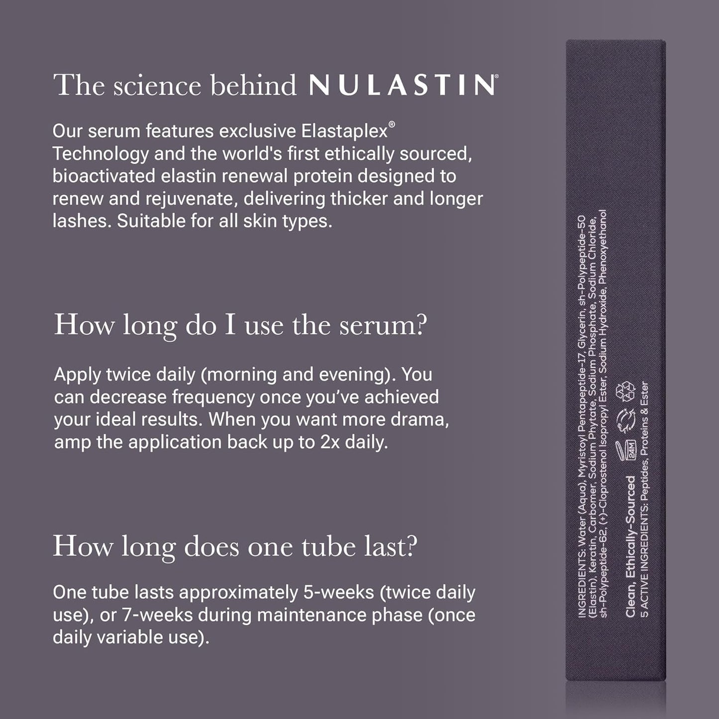 NULASTIN Eyelash Serum for Thicker Looking Lashes - Follicle Fortifying LASH Serum - Clinically Tested Eyelash Enhancing with Keratin - From the Experts in Brows and Lashes (0.1 Fl Oz)