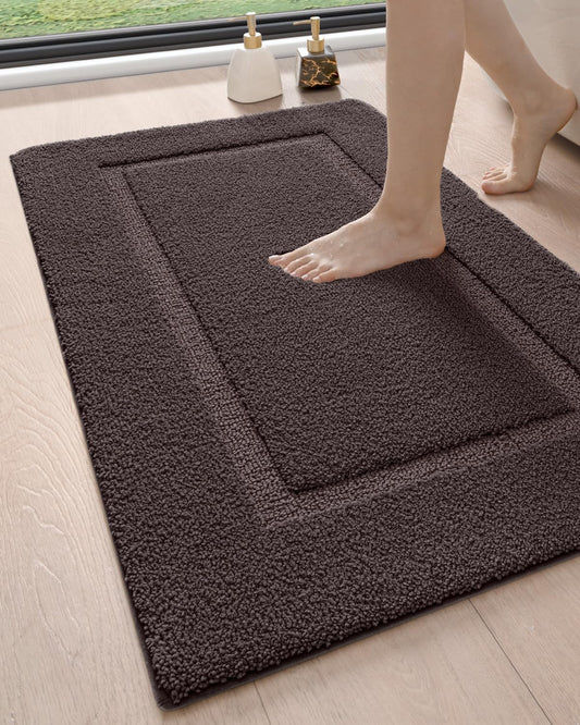 DEXI Bathroom Rugs 43x24, Washable Non Slip Bath Mat for Shower Floor, Absorbent Quick Dry Bathmat with Rubber Backing, Ultra Soft Plush Carpet for Tub, Brown