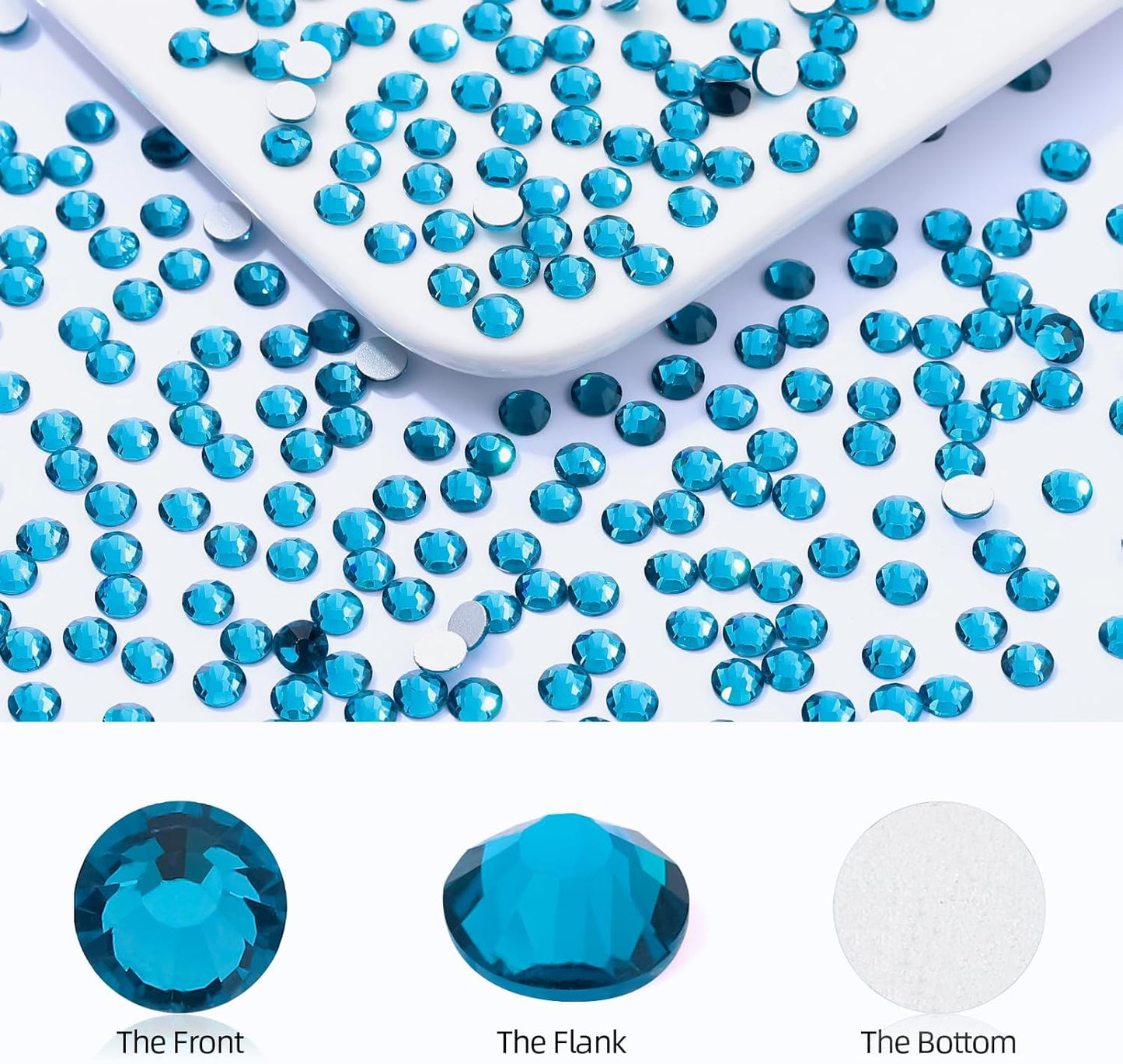 Malachite Blue Flatback Rhinestones, Glass Rhinestones for Nail Art and Craft, Glue Fix, Loose Crystal Gemstones(Malachite Blue, SS16, 1440pcs, 3.8-4.0mm)