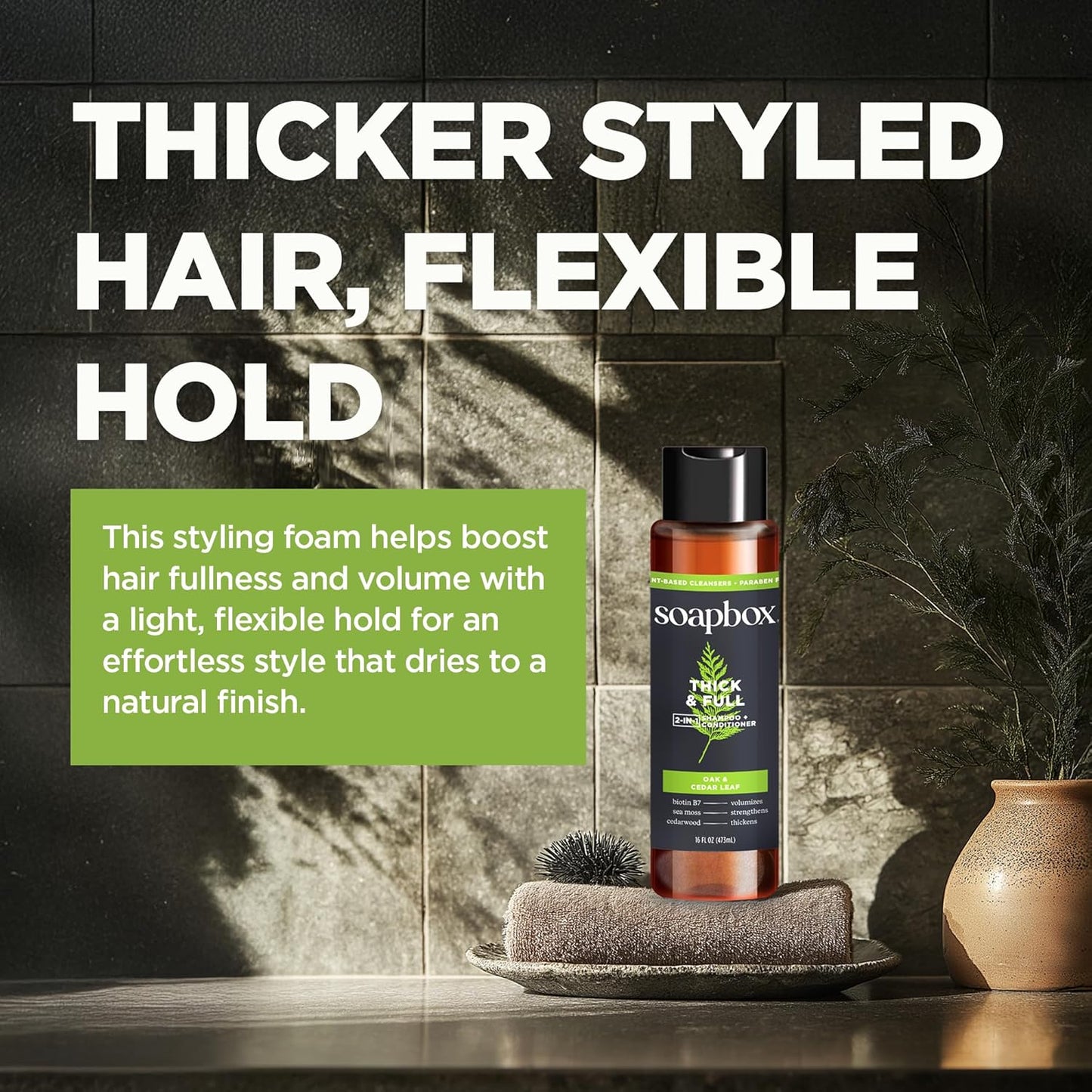 Soapbox Men's Thicken & Style Foaming Texturizer, Men's Hair Styling Foam, Hair Care for Men, 5oz