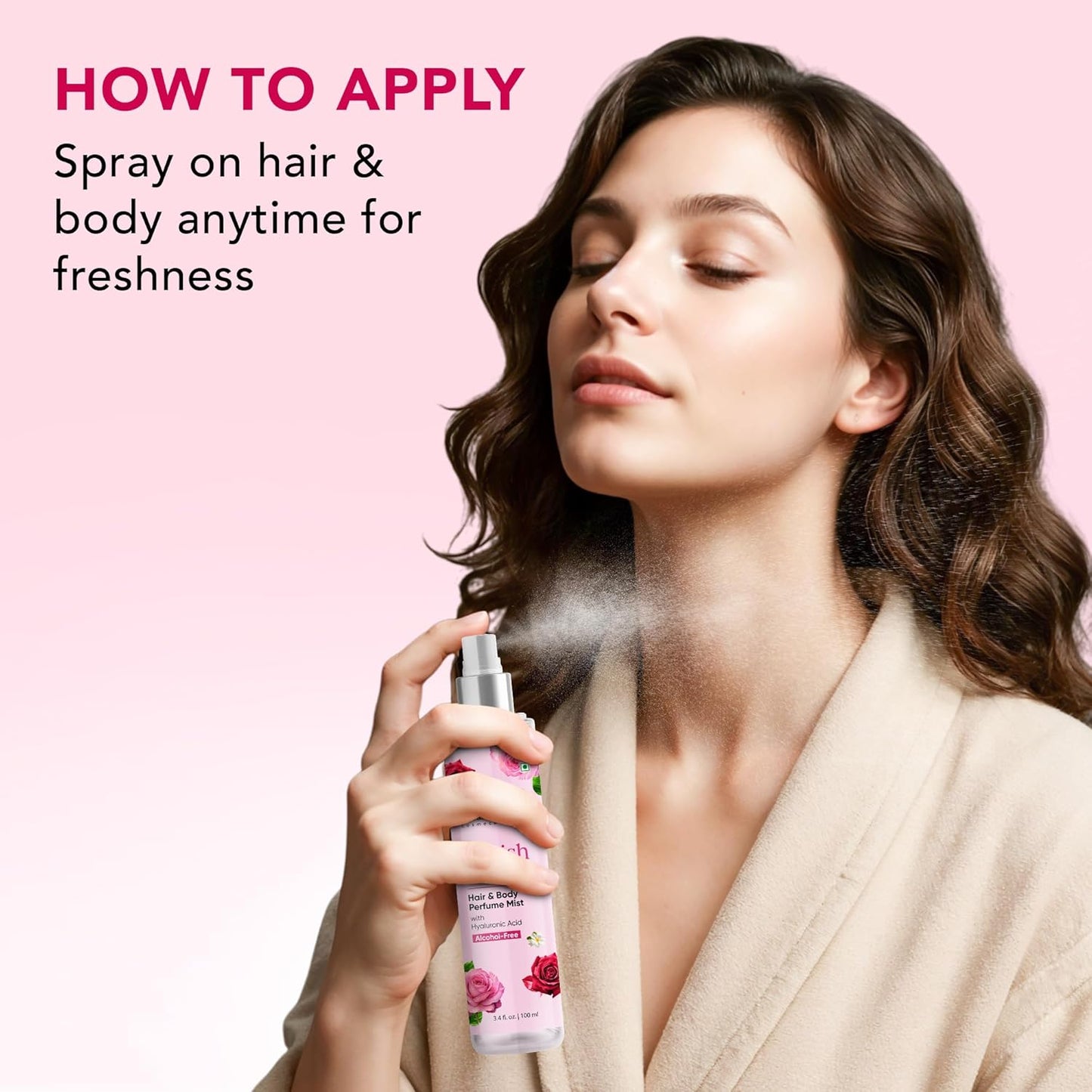 Botanic Hearth British Rose Hair & Body Perfume Mist with Hyaluronic Acid, Alcohol-Free, Refreshing & Hydrating Body Spray, Long Lasting Floral Fragrance, 100 ml / 3.4 fl oz