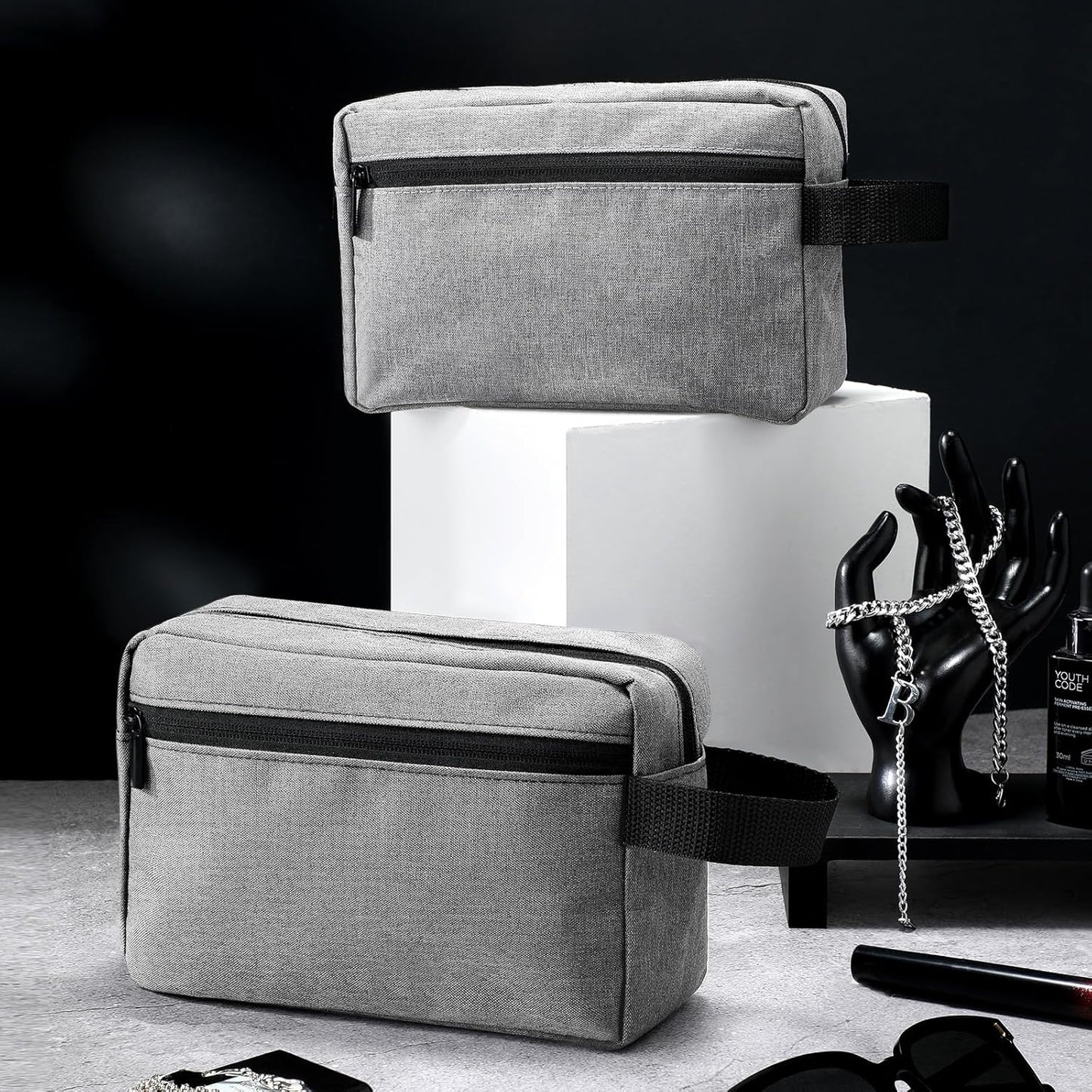 Paterr 16 Pcs Travel Toiletry Bag for Women Men Large Water Resistant Shaving Bag Hanging Cosmetic Bag with Handle and Divider Storage Travel Pouch Case (Gray)