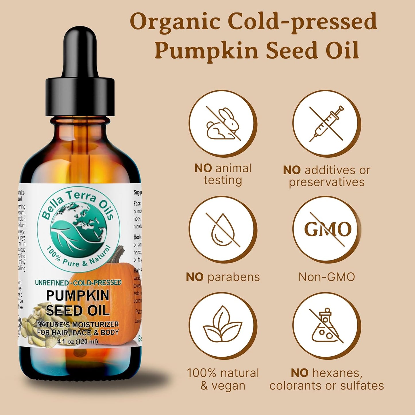 Bella Terra Oils - Organic Pumpkin Seed Oil 8 oz - Dive into Organic Pumpkin's Nutritional Symphony, Featuring Vitamin K, Selenium, & Essential Fatty Acids, True Skin Luxe
