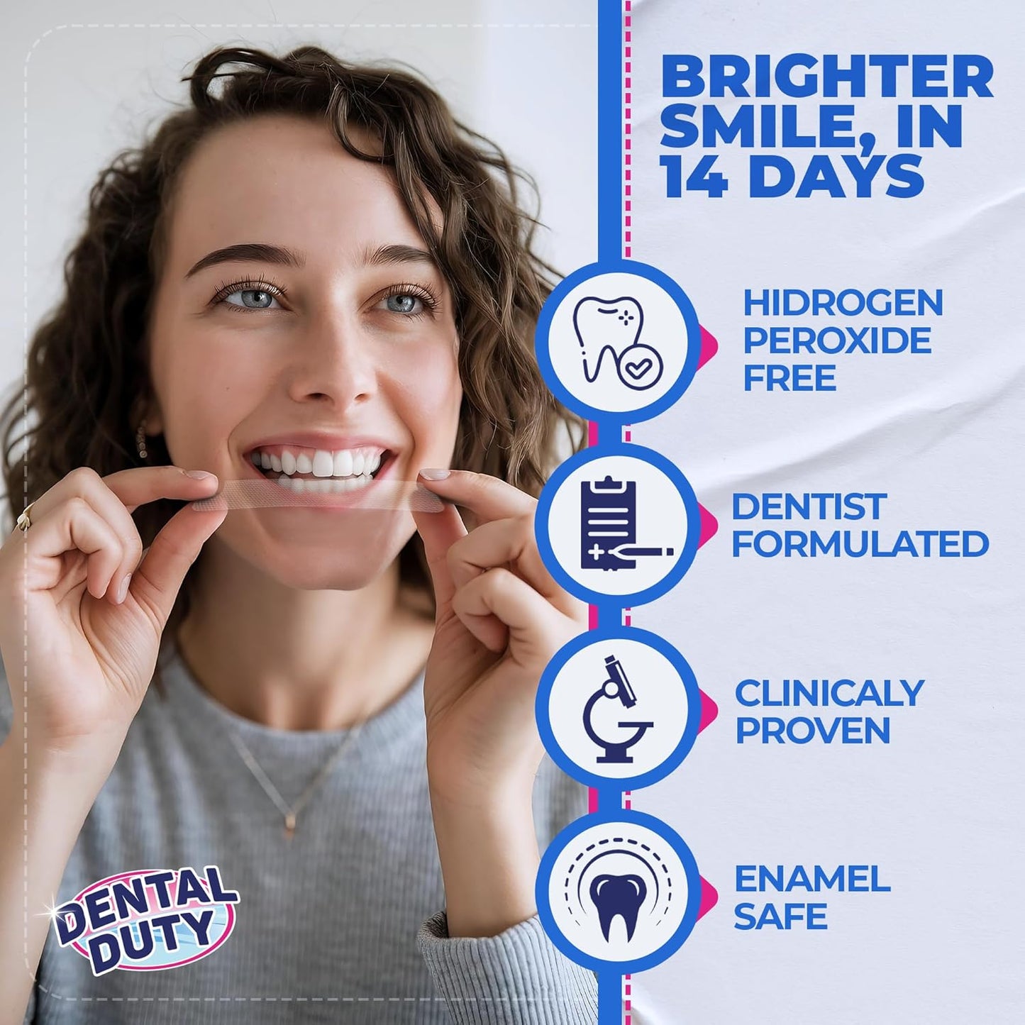Dental Duty Teeth Whitening Strips – 28pcs Vegan White Strips for Teeth Whitening – Enamel-Safe Teeth Whitener – Removes Coffee & Tea Stains – Non-Toxic, Sensitivity-Free Teeth Whitening Kit.