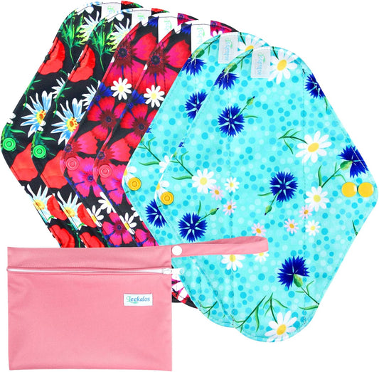 Leekalos Reusable Menstrual Pads - Bamboo Menstrual Cloth Pads | Light Incontinence Pads | Reusable Sanitary Pads - Pack of 6, 1 Cloth Mini Wet Bag