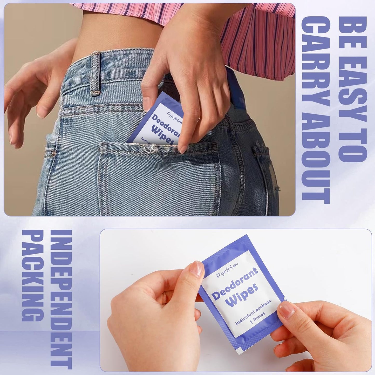 200 Pcs Underarm Deodorant Wipes,Travel Deodorant Wipes,Individually Wrapped Antiperspirant Wipe,Sweat Body Wipe for Women Men Adults Sports Travel Essentials (Purple)