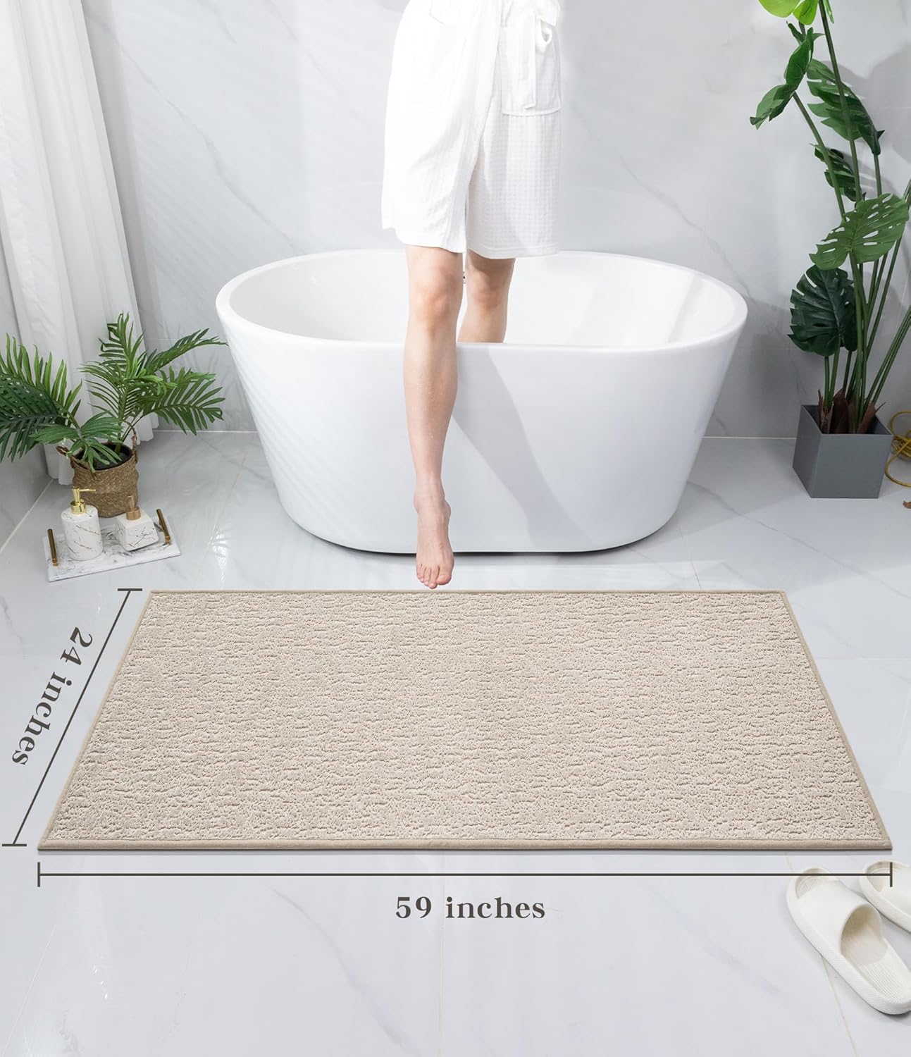 chakme Bathroom Rugs Mat 59x24, Ultra Thin Non Slip Bath Mat Quick Dry Absorbent Bath Mat for Bathroom Floor, (Light Beige, 59"x24")
