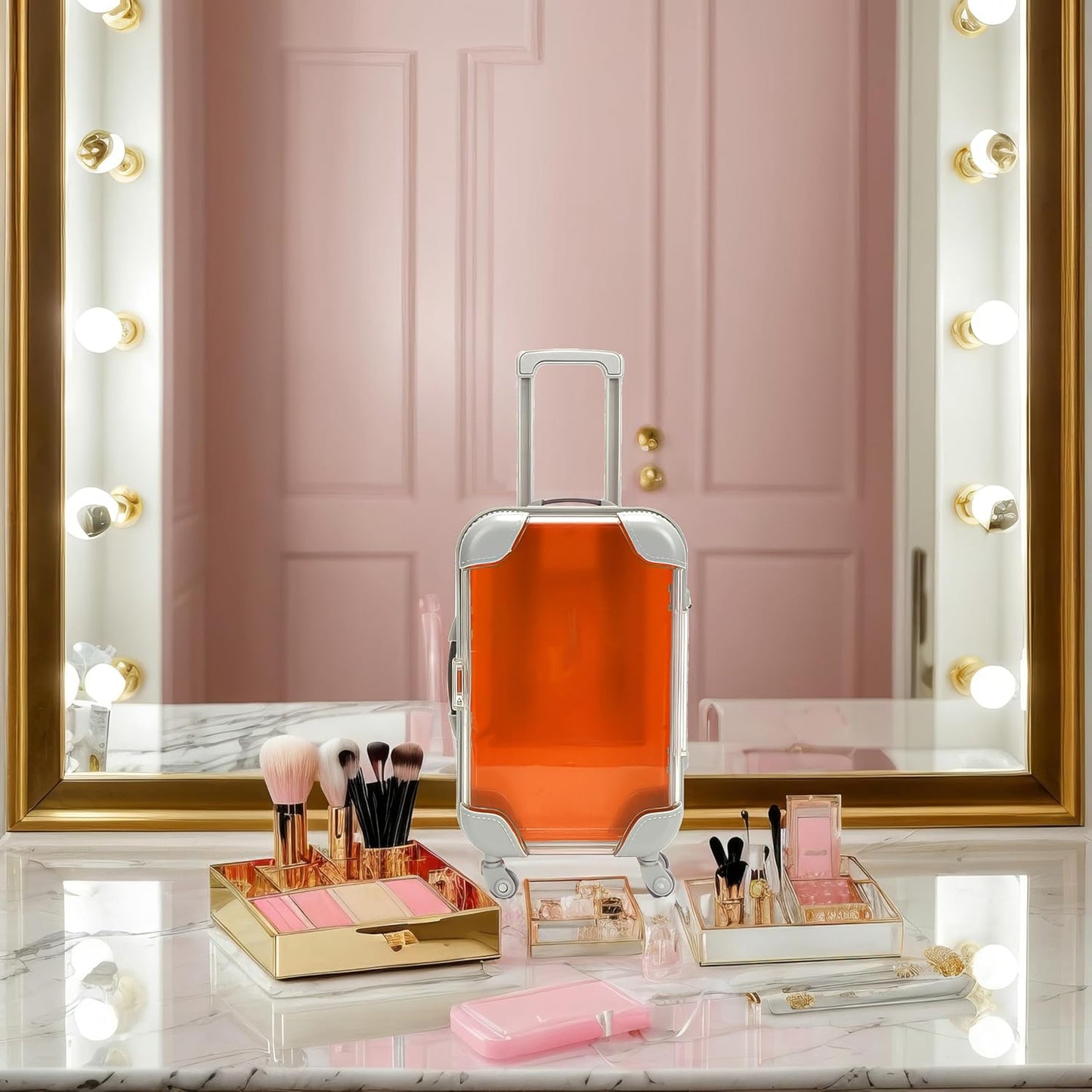 False Eyelash Storage Box, Portable Travel Organizer Mini Luggage False Eyelash Tray Makeup Tool (ORANGE)