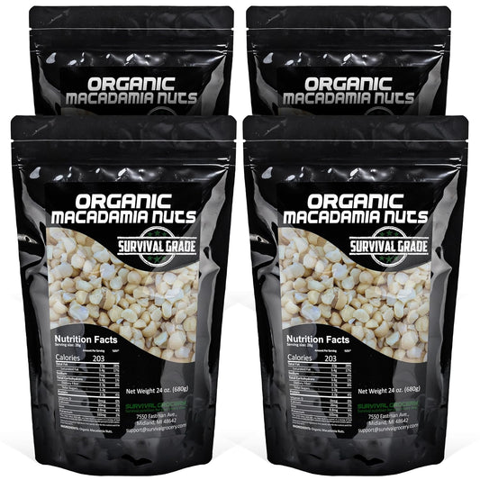 Survival Grocery® Organic Macadamia Nuts – Keto-Friendly Healthy Fats & Plant Protein, Oxygen- & Light-Barrier Packaging + O₂ & Moisture Packs, (Single or Multi-Pack Savings) (96 oz./4 Bags)