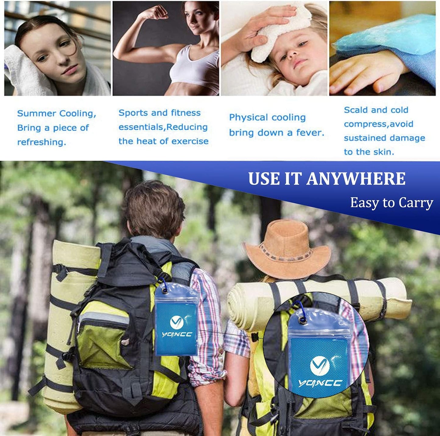 YQXCC Cooling Towels | 4 Pack 47"x12" | Ice Cool for Neck | Microfiber Soft Breathable Chilly | for Yoga, Sports, Golf, Gym, Camping, Running, Fitness, Workout & More Activities