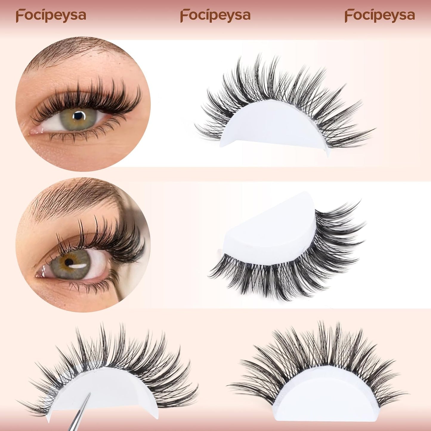 Focipeysa Wispy Lash Clusters Natural Eyelash Clusters Pestañas Postizas Naturales Spiky Manga Lash Extensions C Curly Individual Lashes 10-16mm with Bottom Lashes Clusters DIY Lash at Home
