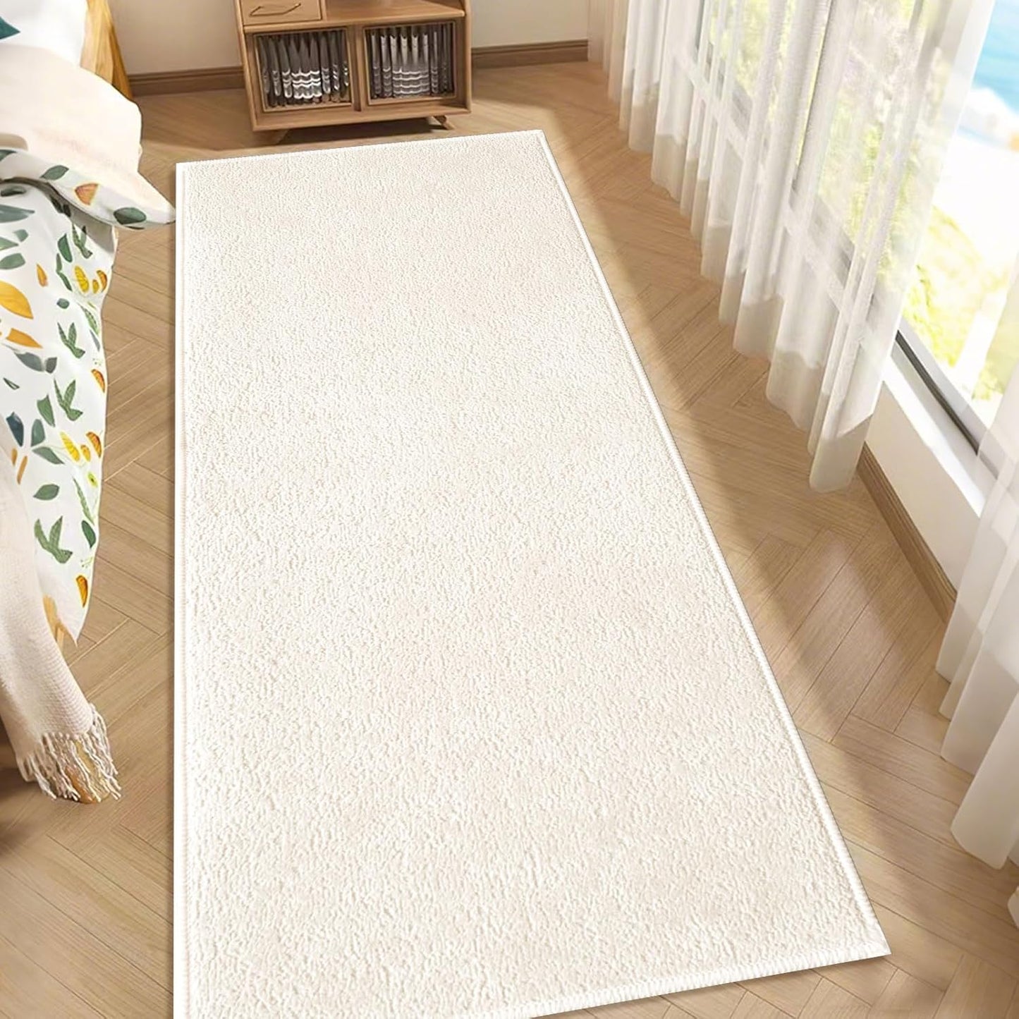 Bathroom Runner Rugs, Thin Absorbent Non-Slip Bath Mat, Quick Dry Low Pile Mats for Bathroom Floor Front of Bathtub,Shower Room,Sink,20"×47",White