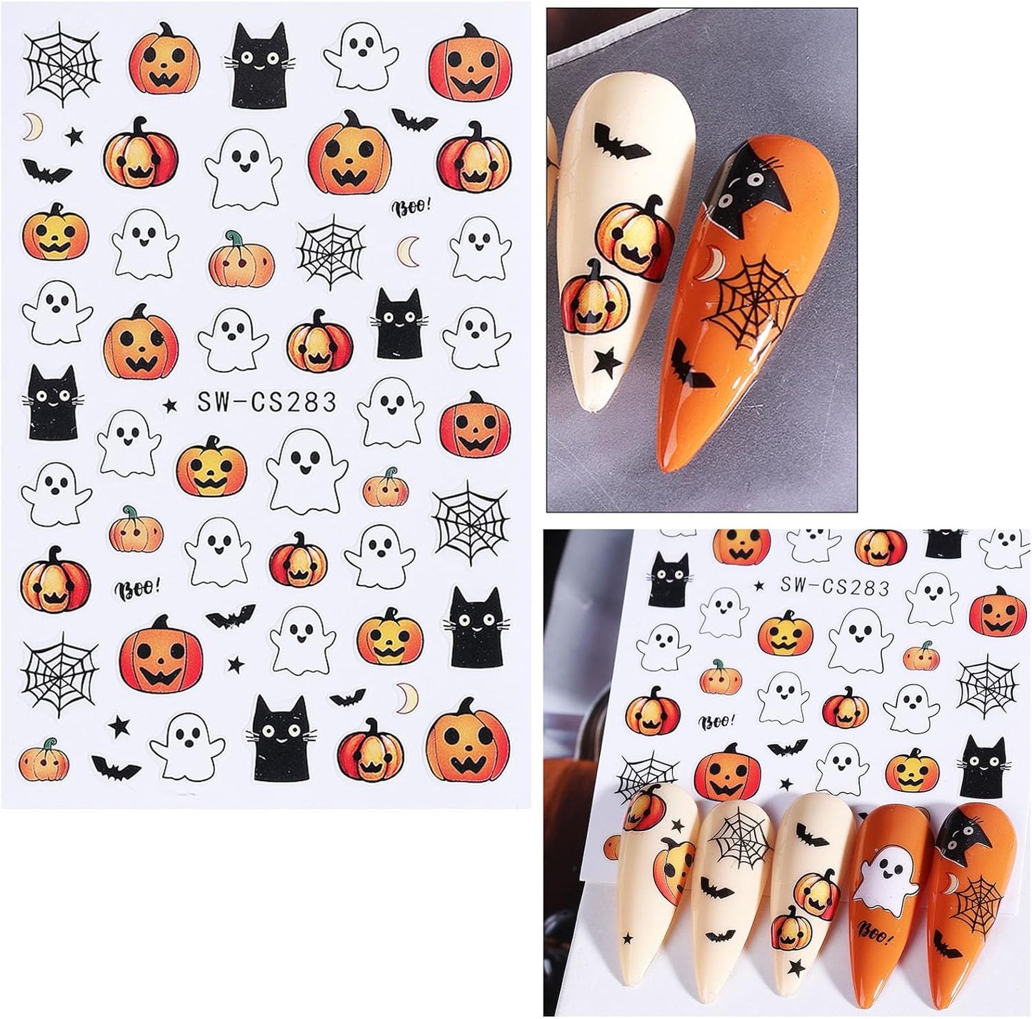 Halloween Nail Art Stickers for Nail Art Cute Pumpkin Nail Stickers Self Adhesive Nail Design Ghost Spider Web Bat Flower Heart Cat Nail Decals for Women Girls DIY Manicure 8 Sheets