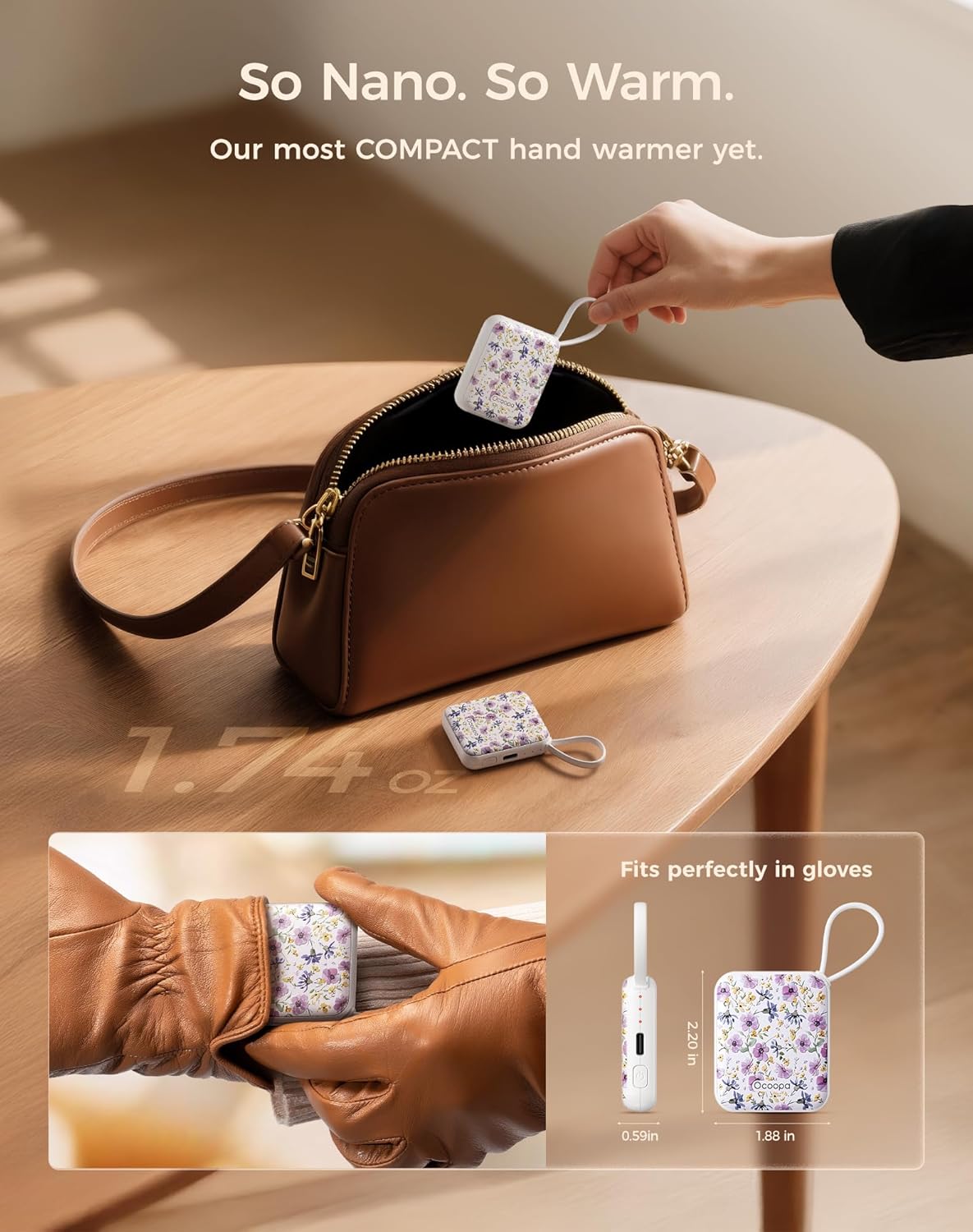 OCOOPA Hand Warmers Rechargeable, Smart Temp Control 7H*2 Long Safe Heat, Ultra Slim, Pocket-Size Design That Fits Gloves, Gifts for Women, Outdoor, Office, Commute (UT5 Nano)