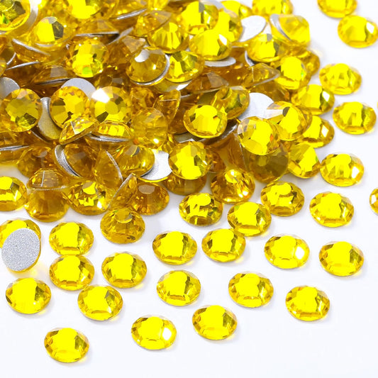 Citrine Flatback Rhinestones, Glass Rhinestones for Nail Art and Craft, Glue Fix, Loose Crystal Gemstones(Yellow, SS30, 288pcs, 6.4-6.6mm)