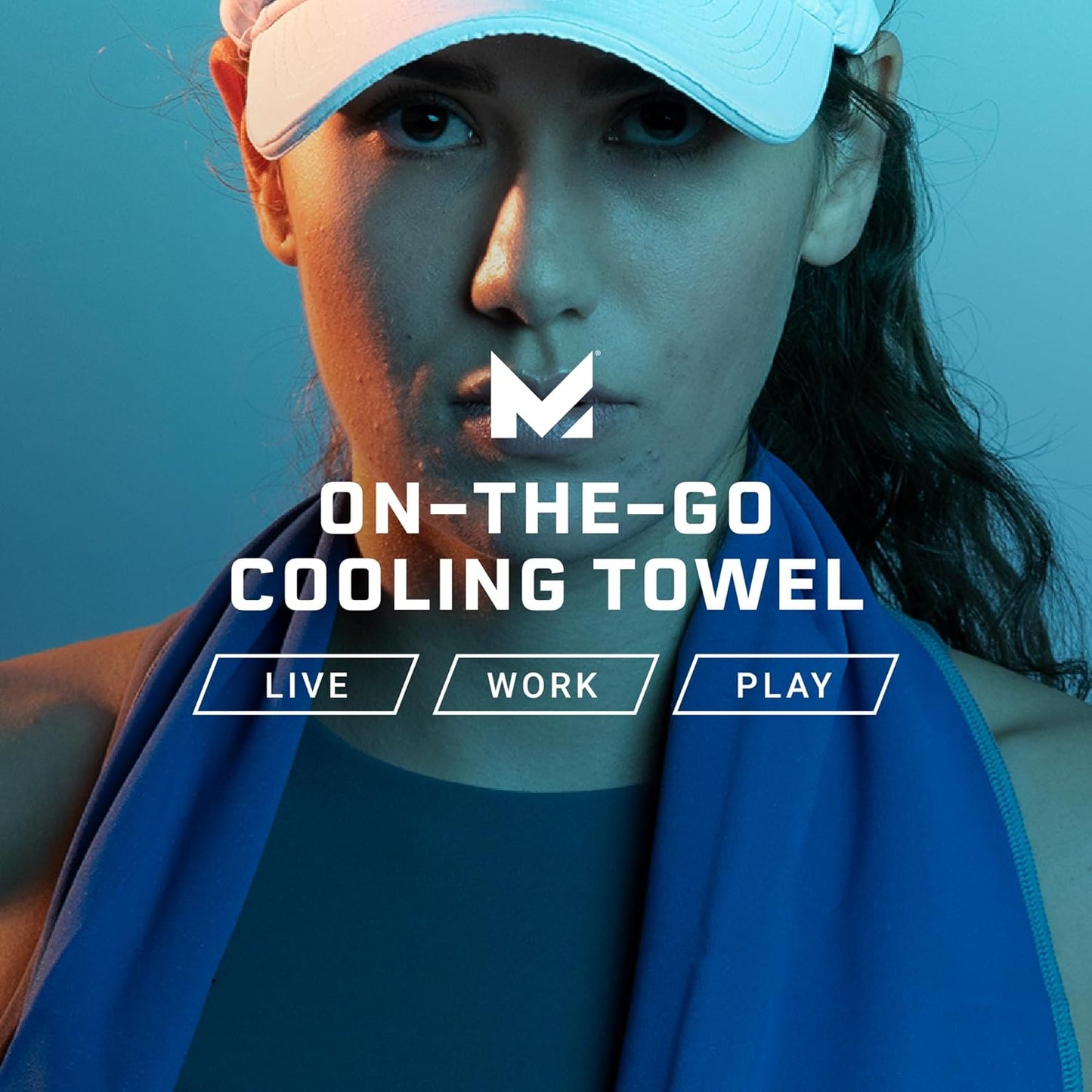 MISSION On-The-Go Cooling Towel, Blue - Soft, Lightweight Fabric - Cools Up to 2 Hours - UPF 50 Sun Protection - Machine Washable