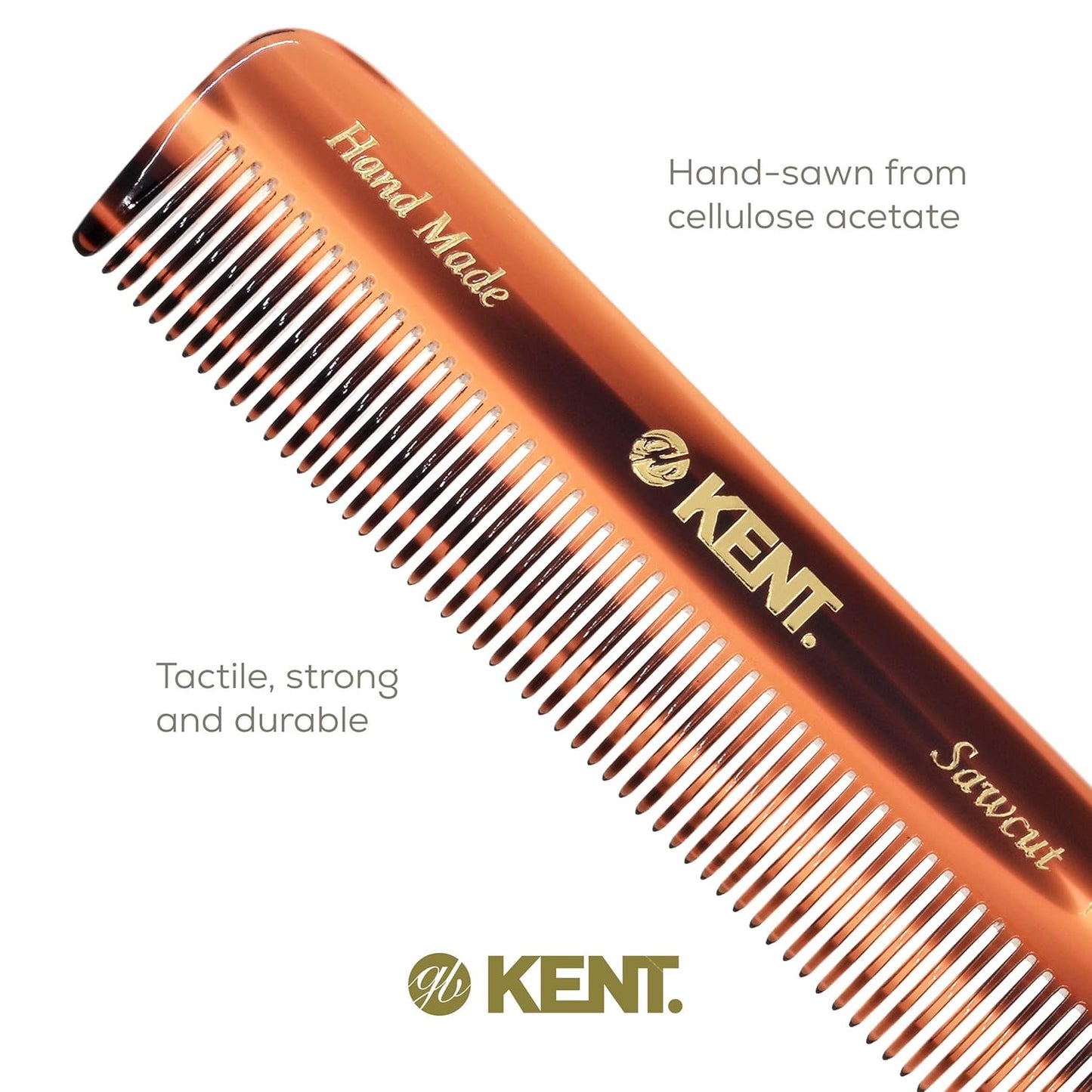 Kent FOT Tortoise Fine Tooth Comb for Men - Handmade Pocket Comb for Travel, Styling, Fine or Thinning Hair, Mustache and Beard Care Handpolished Saw-Cut Made in England