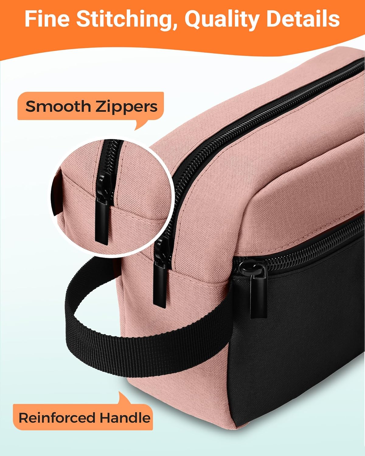 Elviros Travel Toiletry Makeup Bag for Women Hanging Toiletries Dopp Kit Small Bathroom Hygiene Tool and Medicine bag for Traveling Essential Shaving Pouch (Pink&Black)